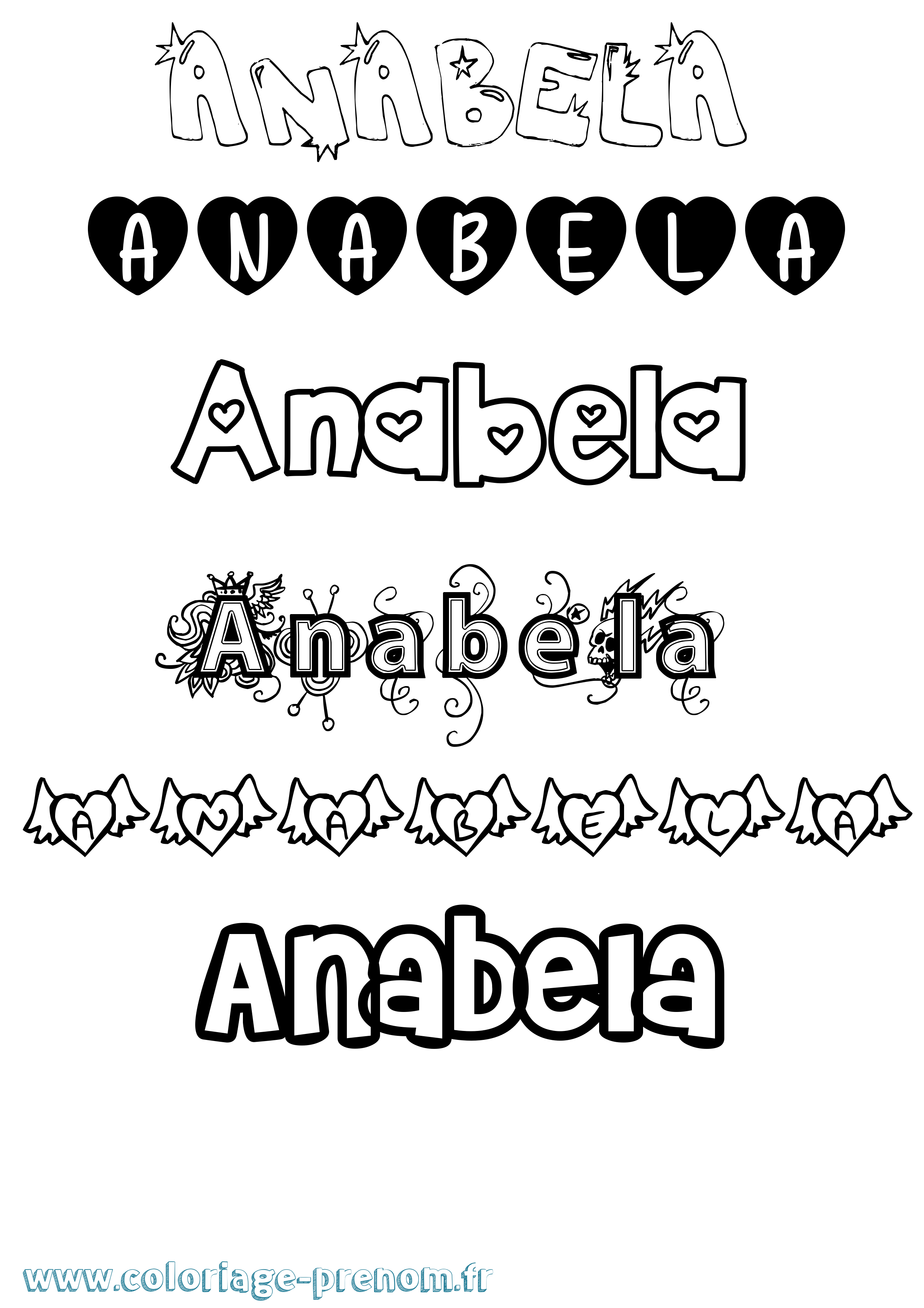 Coloriage prénom Anabela Girly
