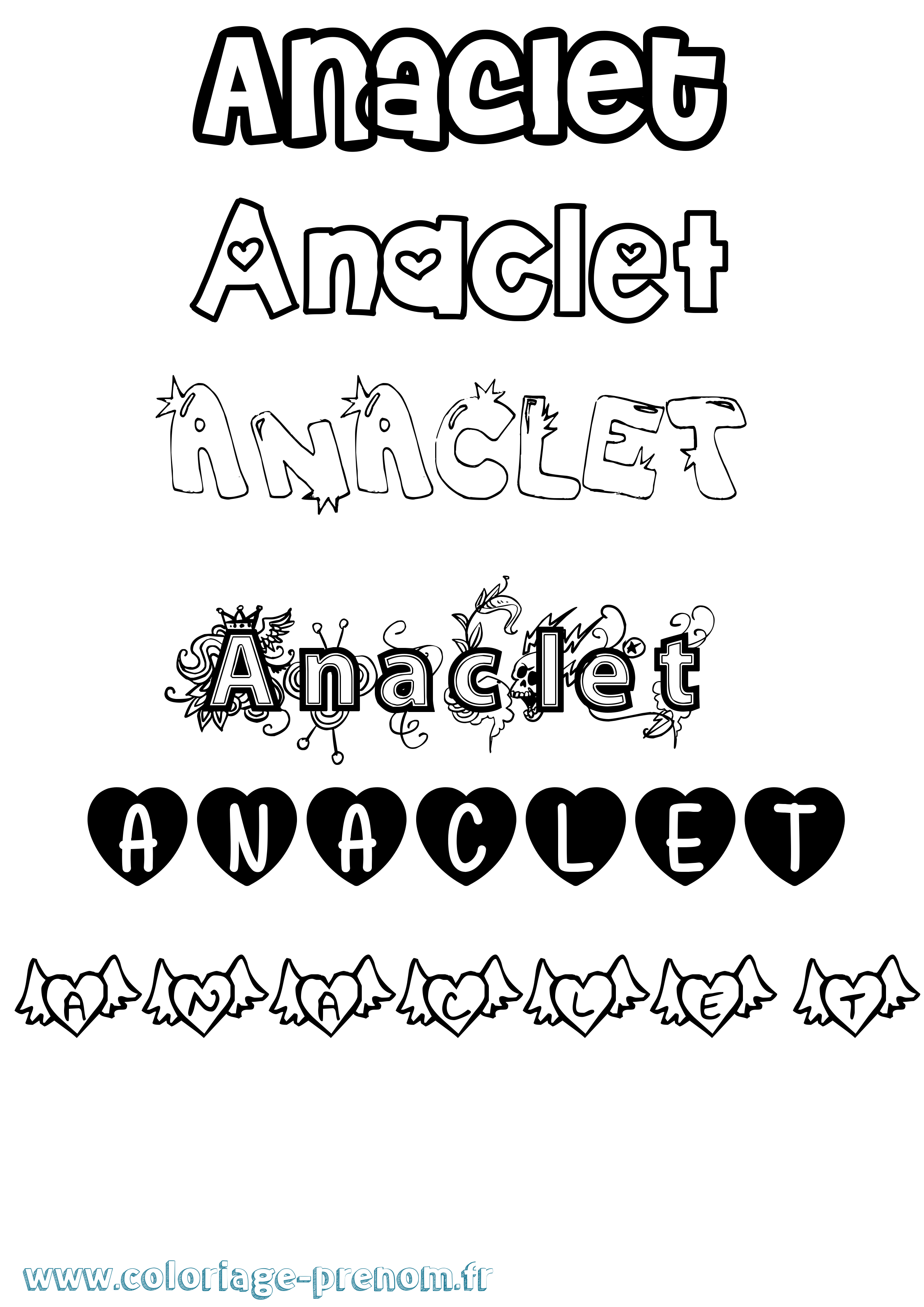 Coloriage prénom Anaclet Girly