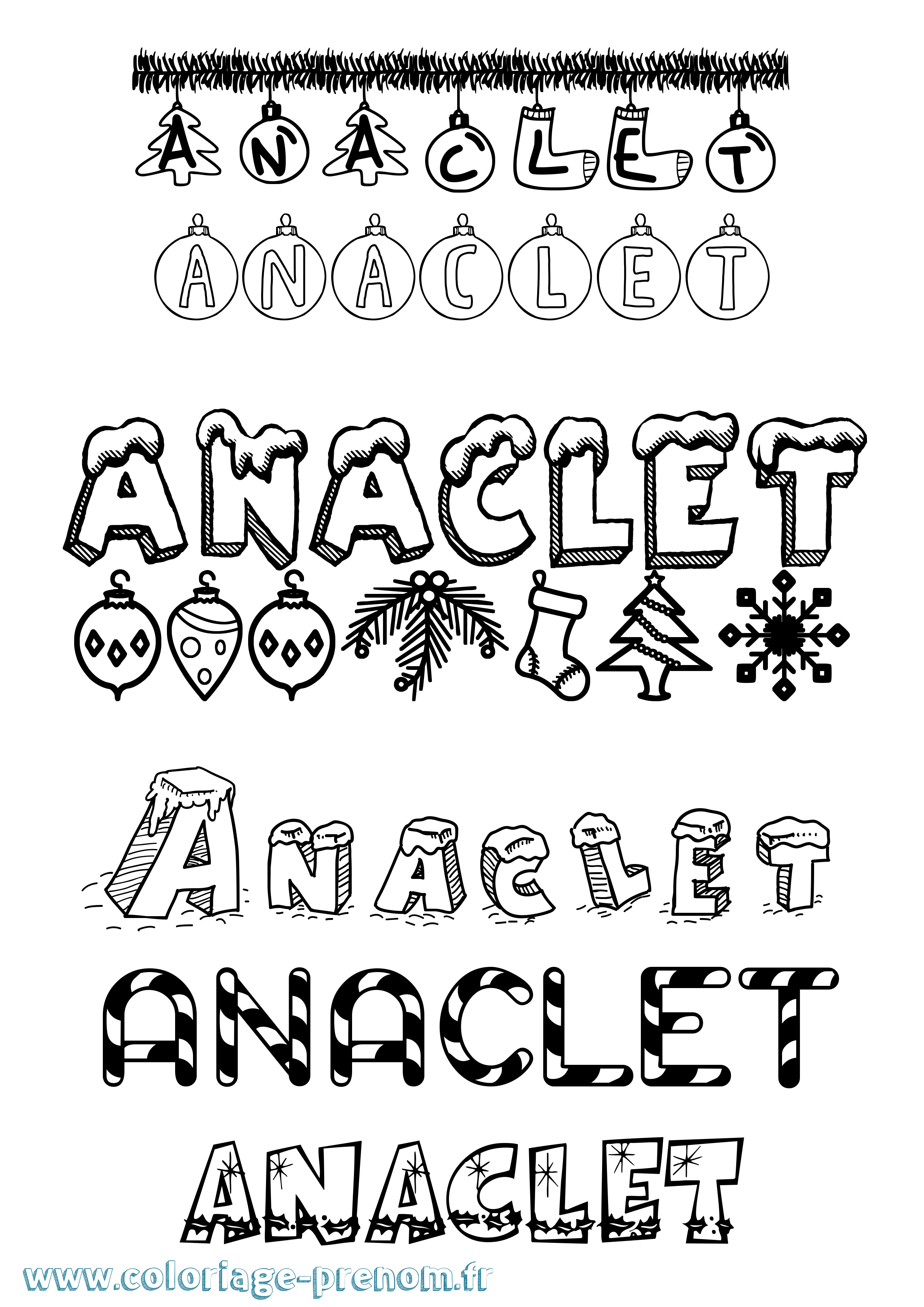 Coloriage prénom Anaclet Noël