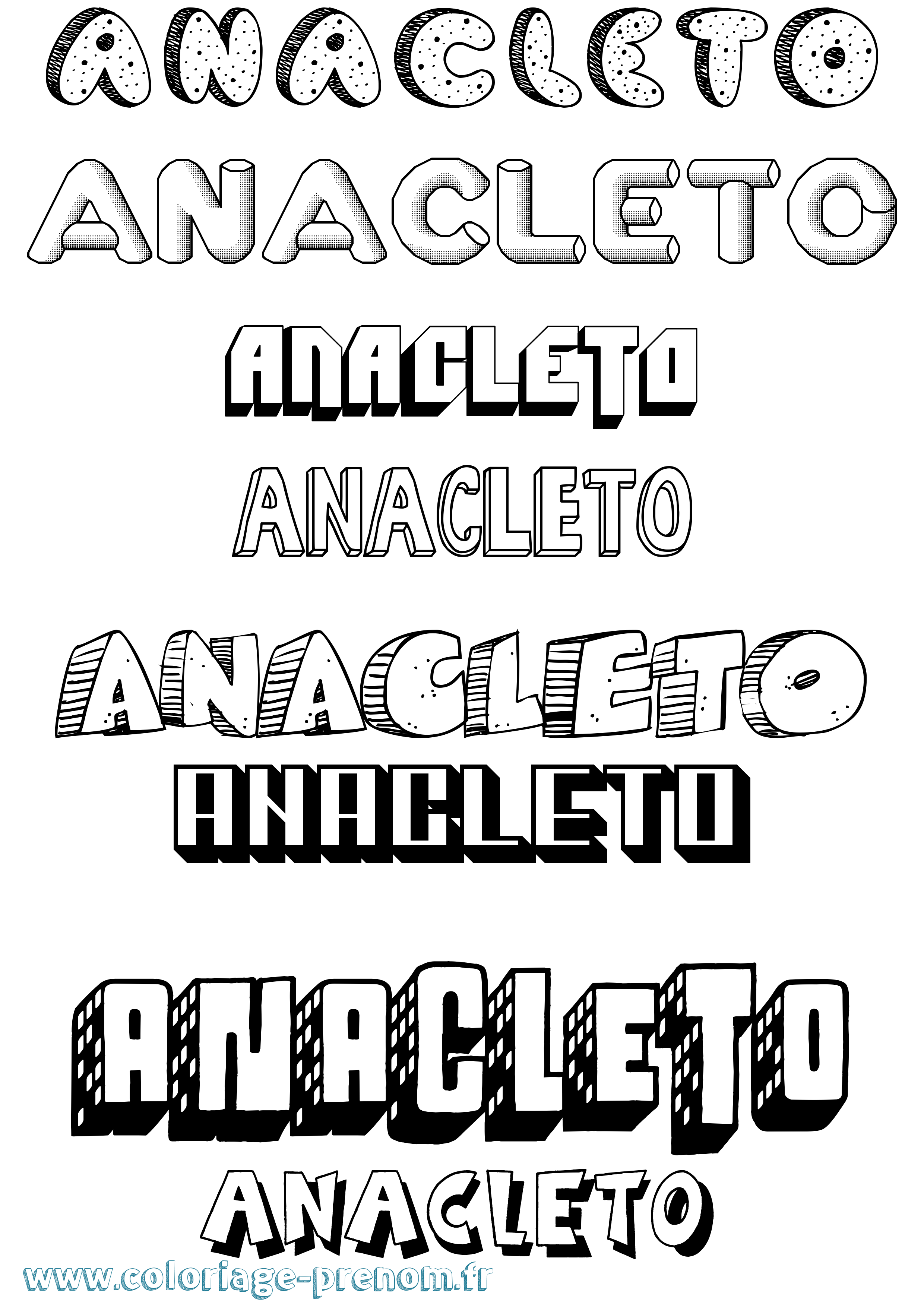 Coloriage prénom Anacleto Effet 3D