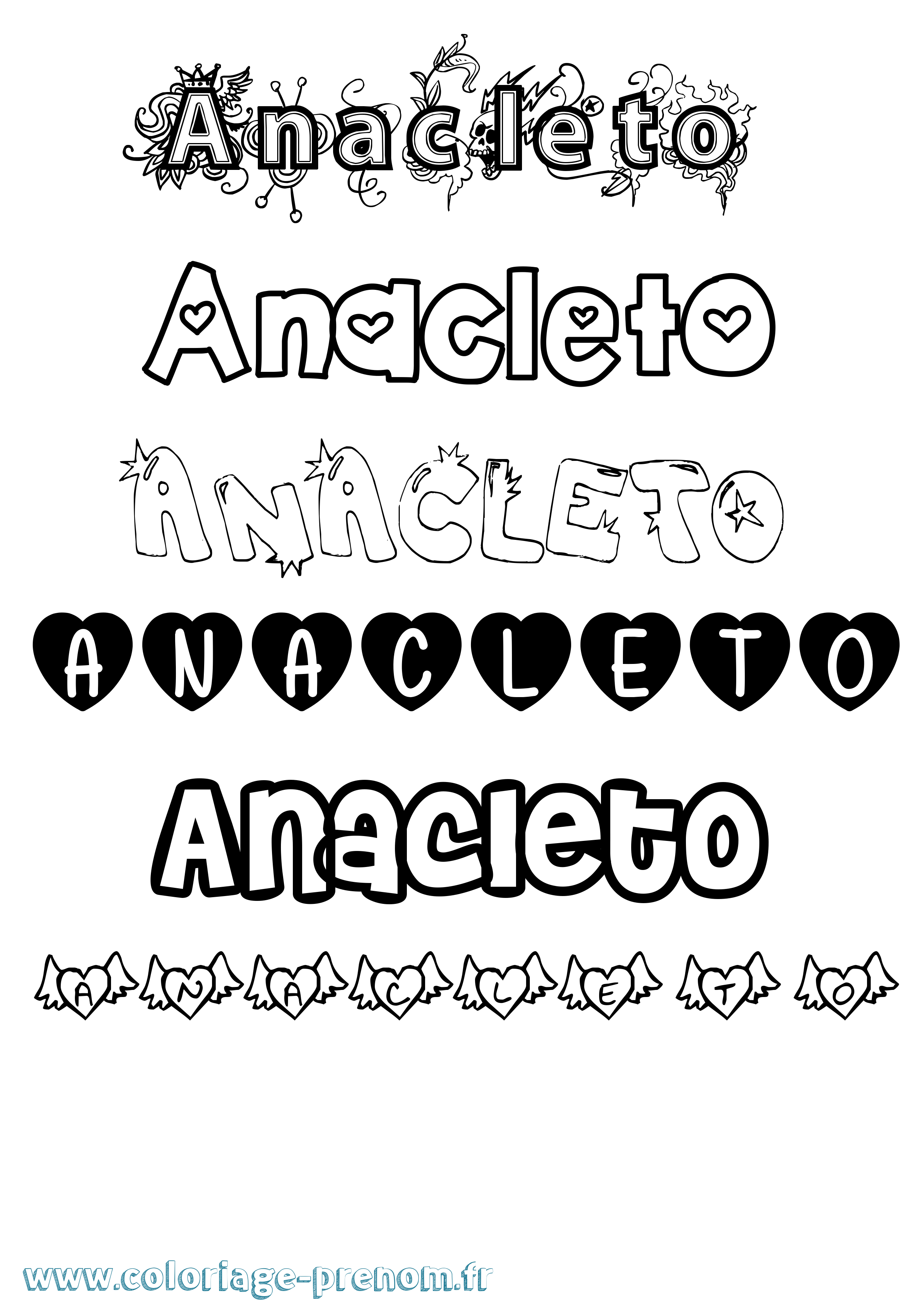 Coloriage prénom Anacleto Girly