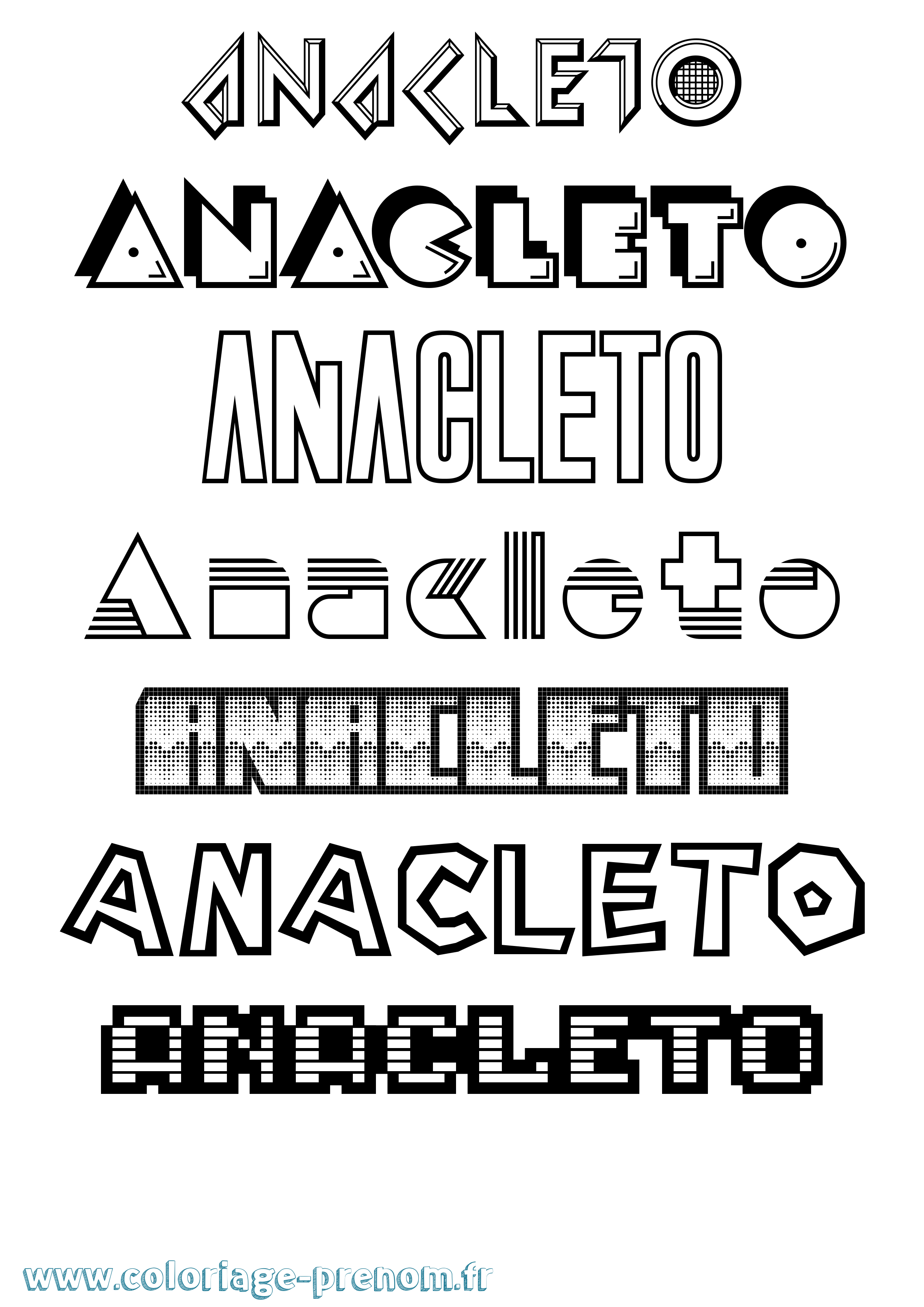 Coloriage prénom Anacleto Jeux Vidéos