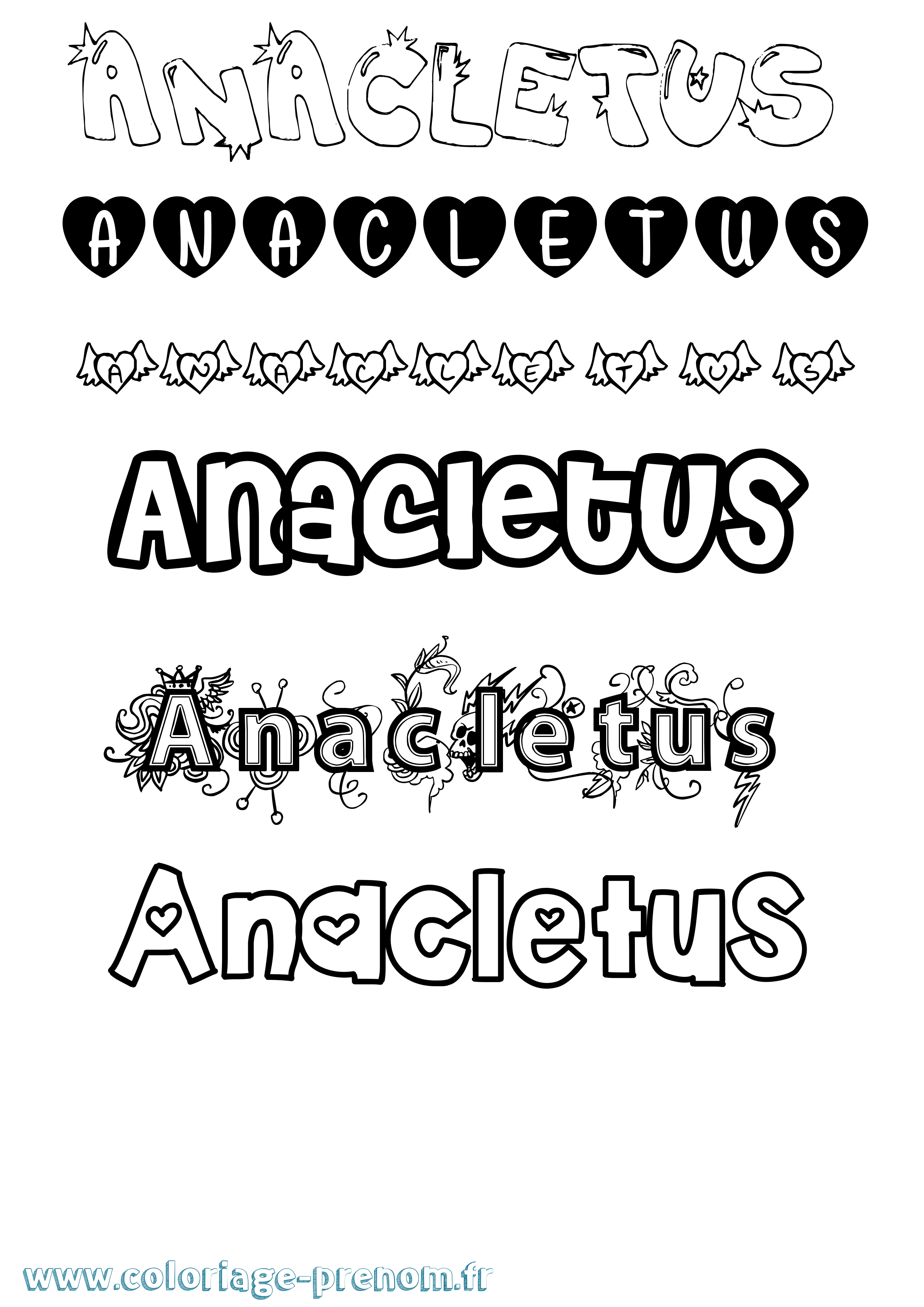 Coloriage prénom Anacletus Girly