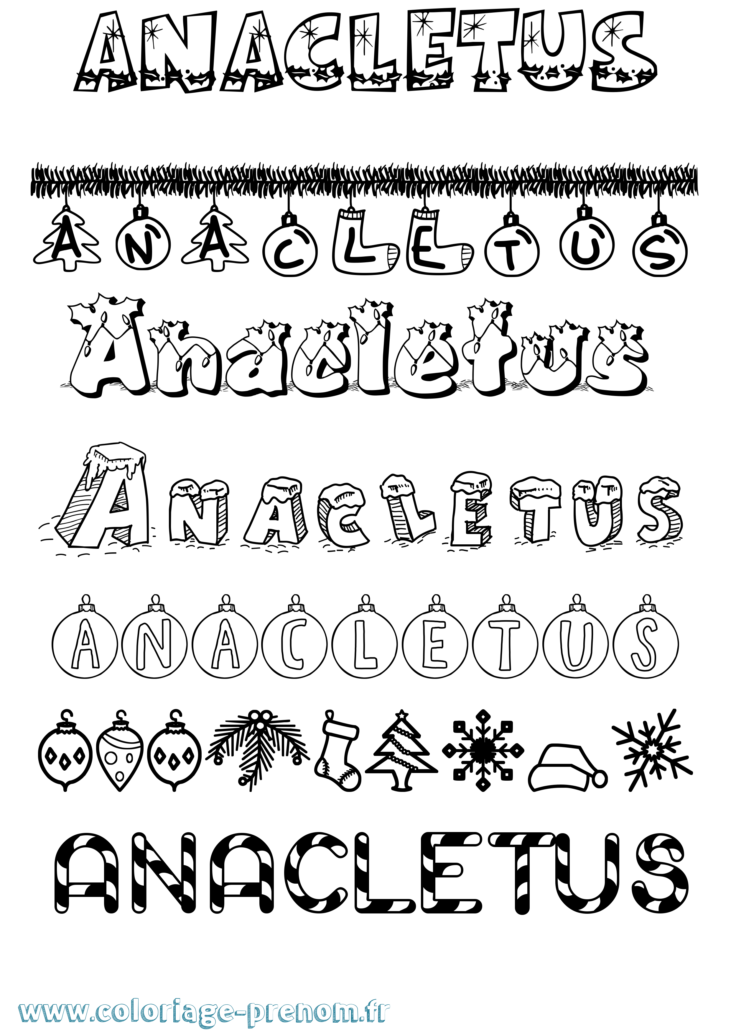 Coloriage prénom Anacletus Noël