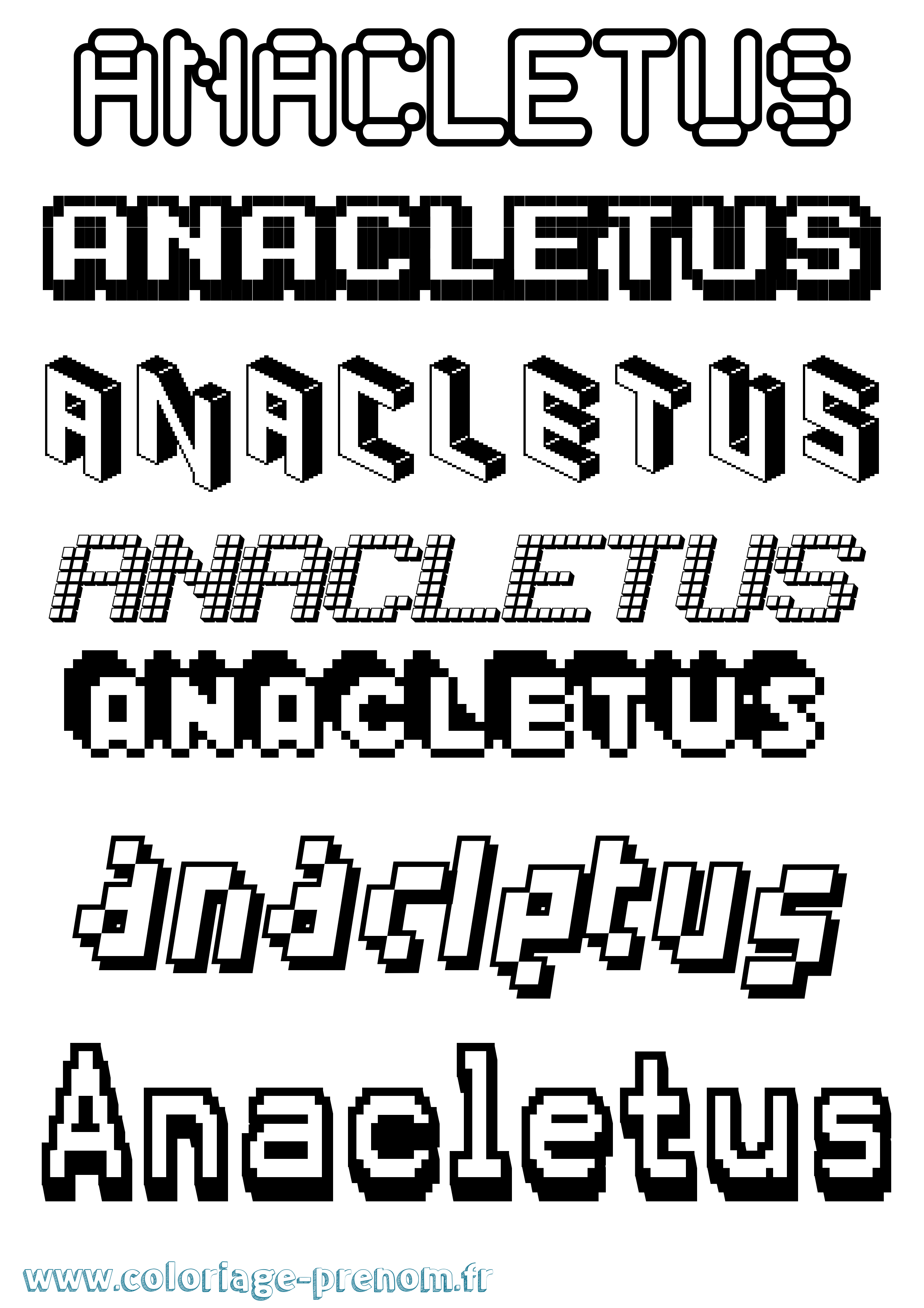 Coloriage prénom Anacletus Pixel
