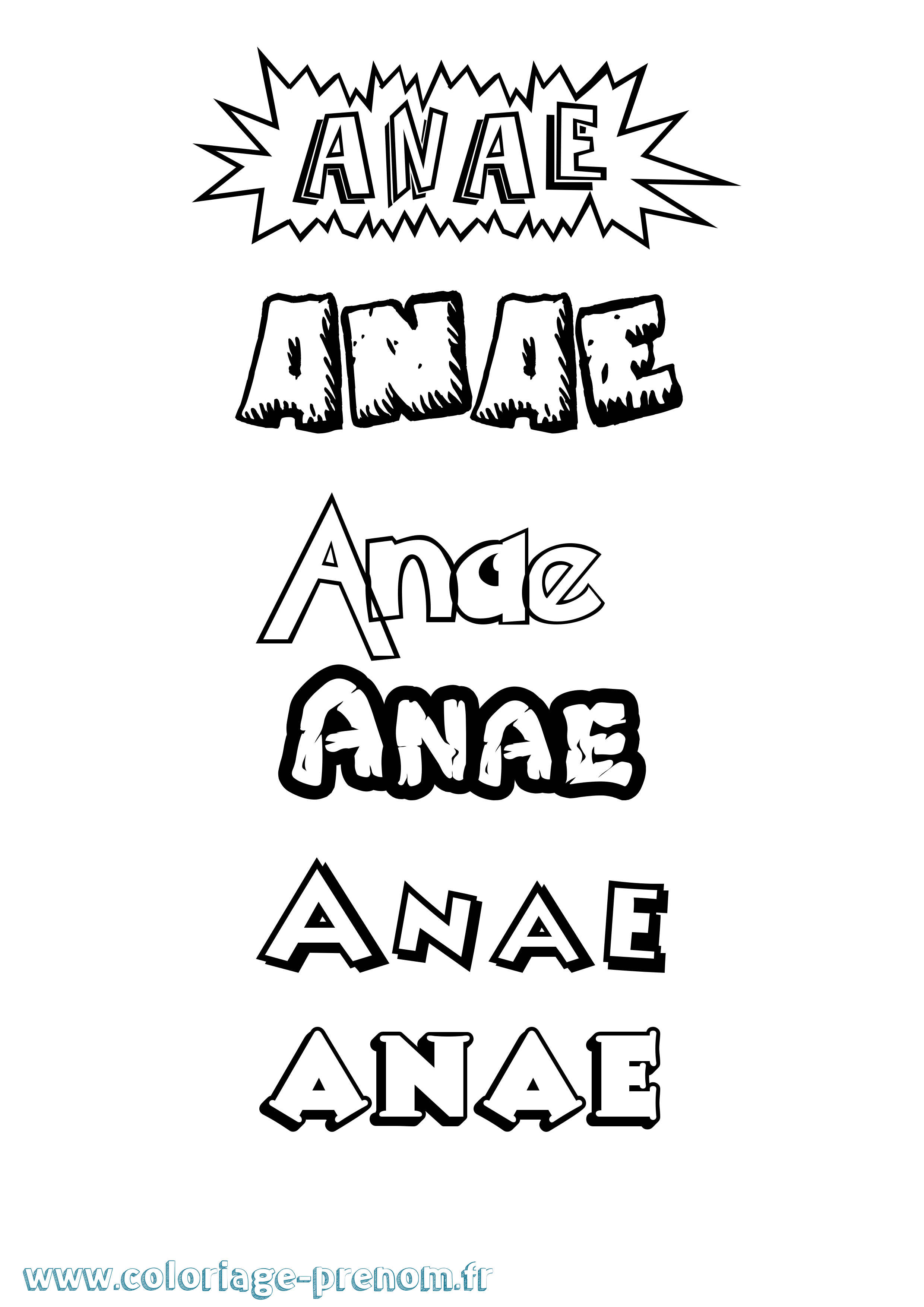 Coloriage prénom Anae Dessin Animé