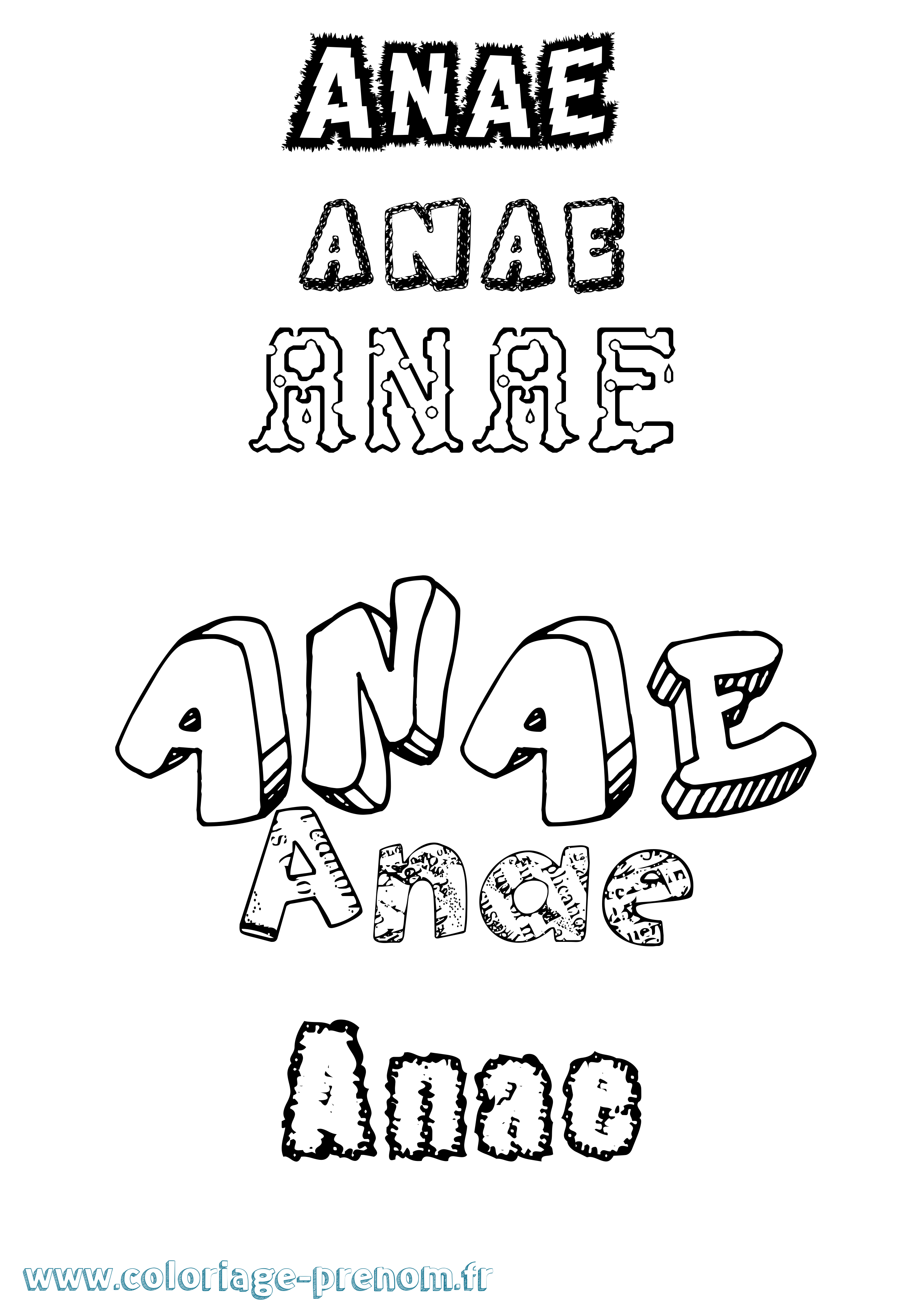 Coloriage prénom Anae Destructuré
