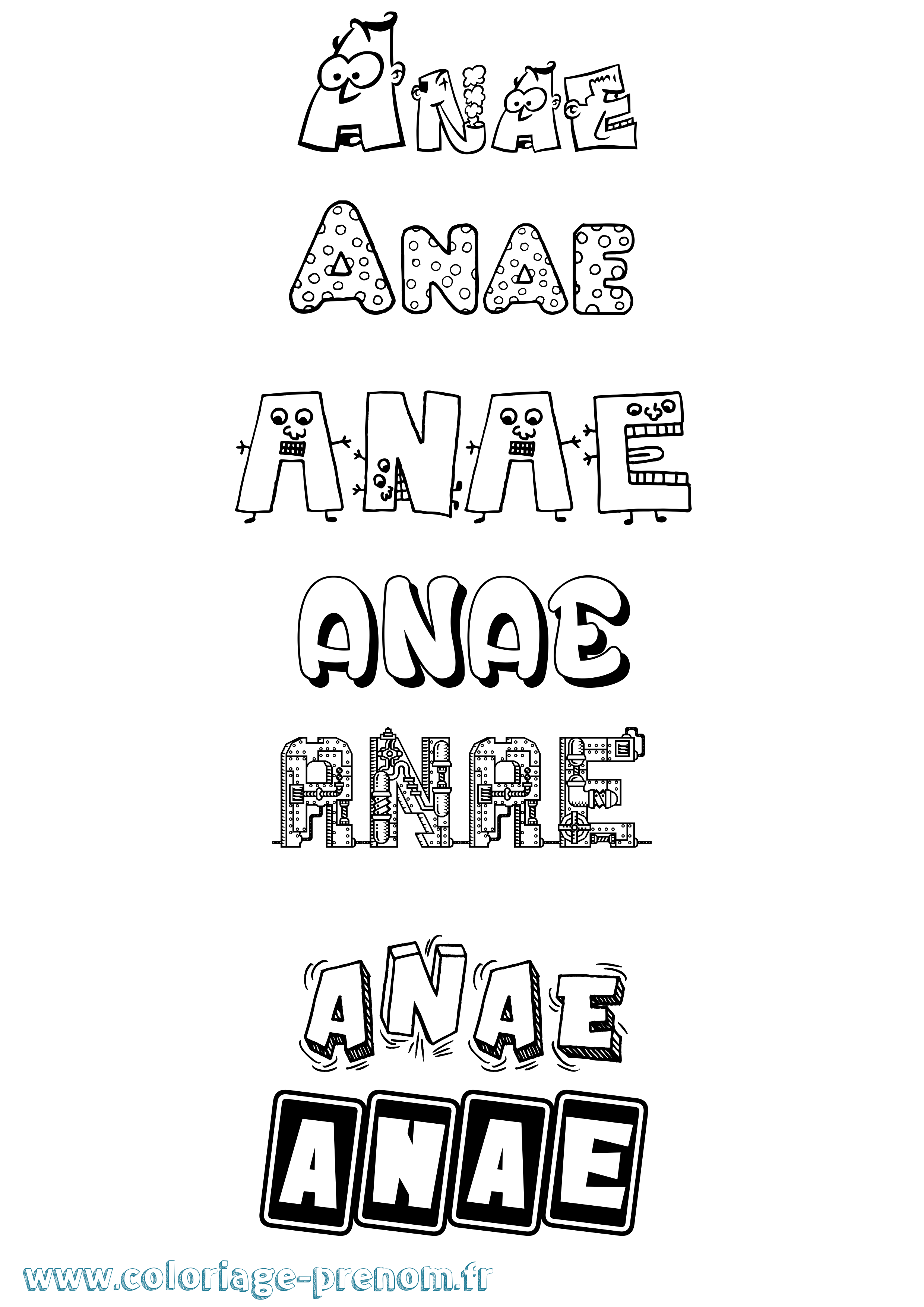 Coloriage prénom Anae Fun