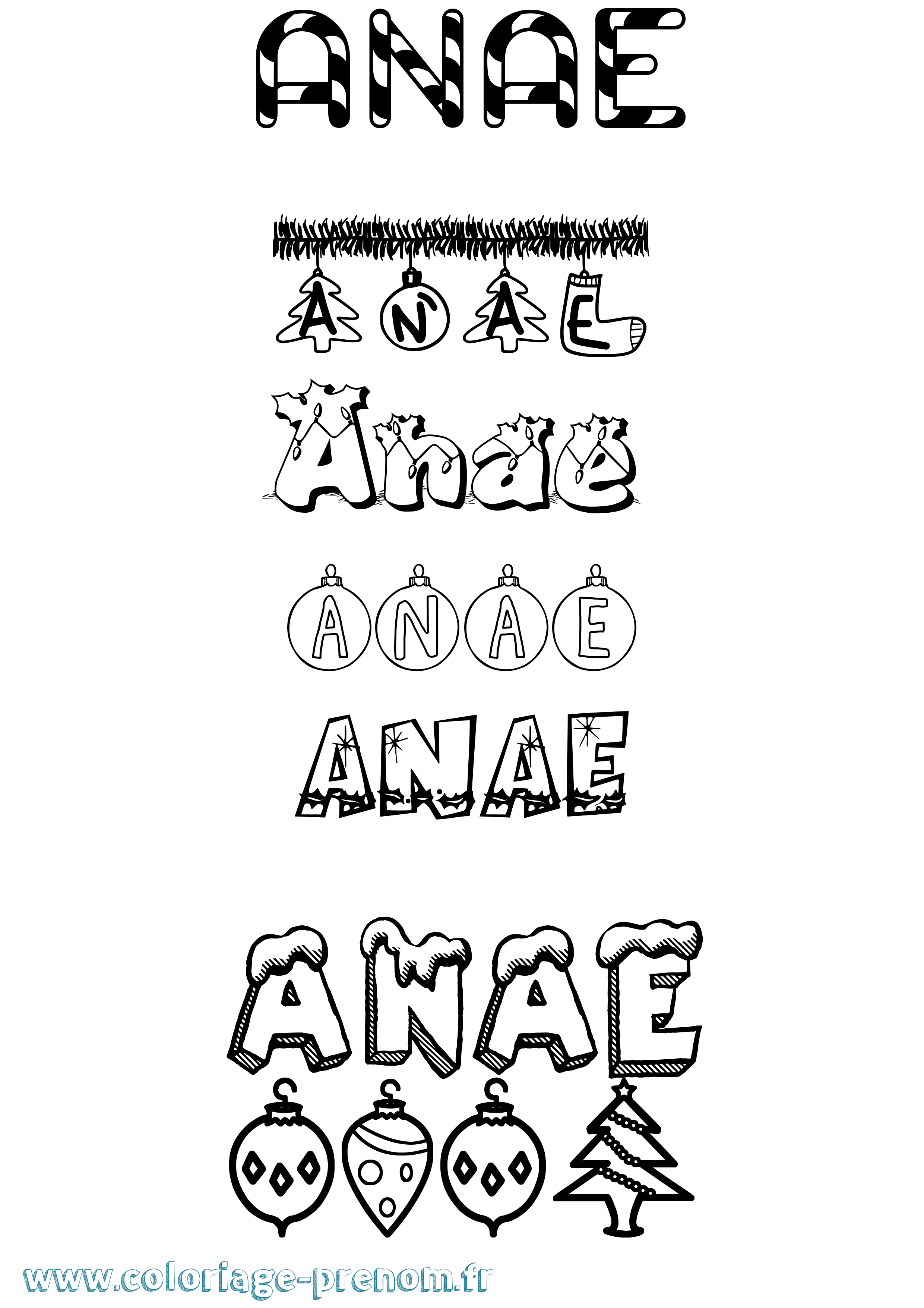 Coloriage prénom Anae Noël