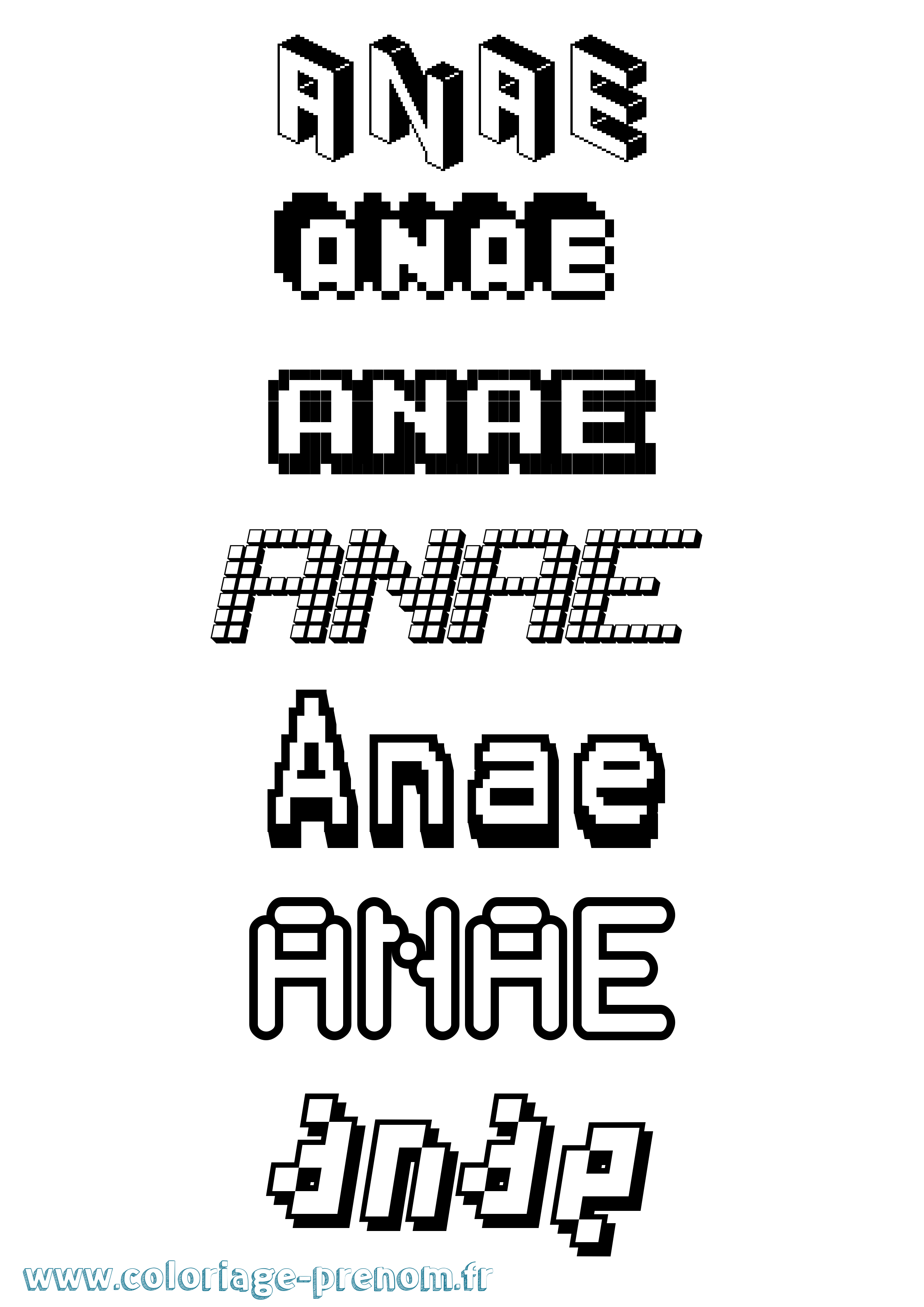 Coloriage prénom Anae Pixel