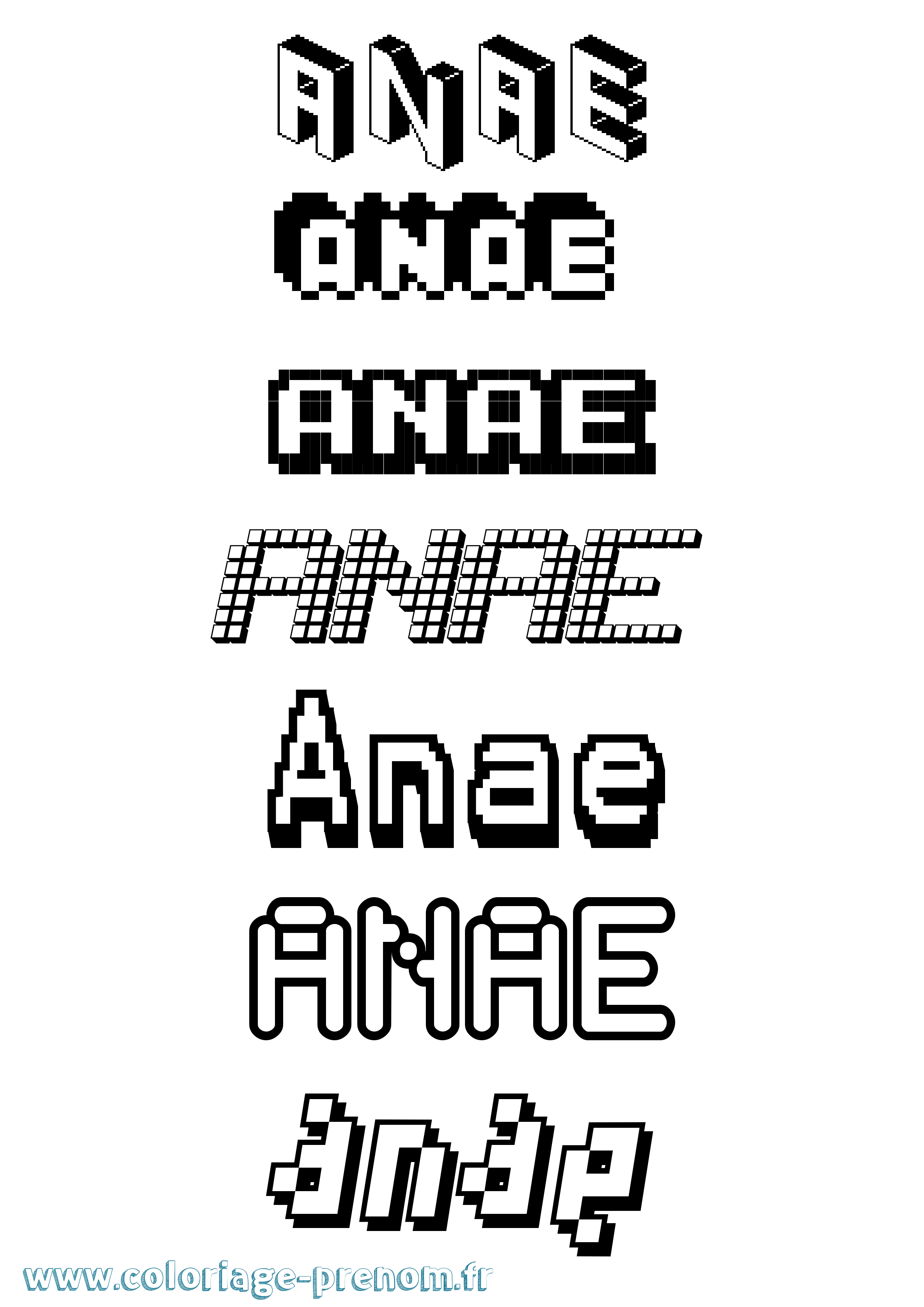 Coloriage Anae Pixel Coloriage prénom Anae Pixel