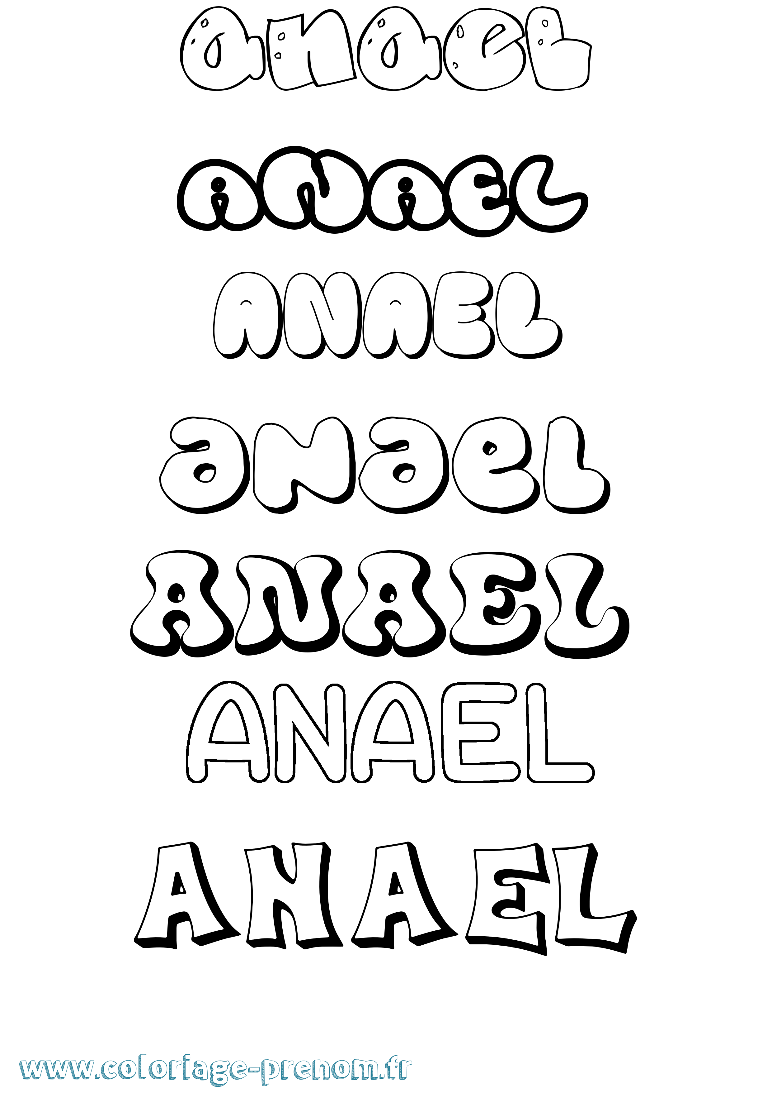 Coloriage prénom Anael Bubble