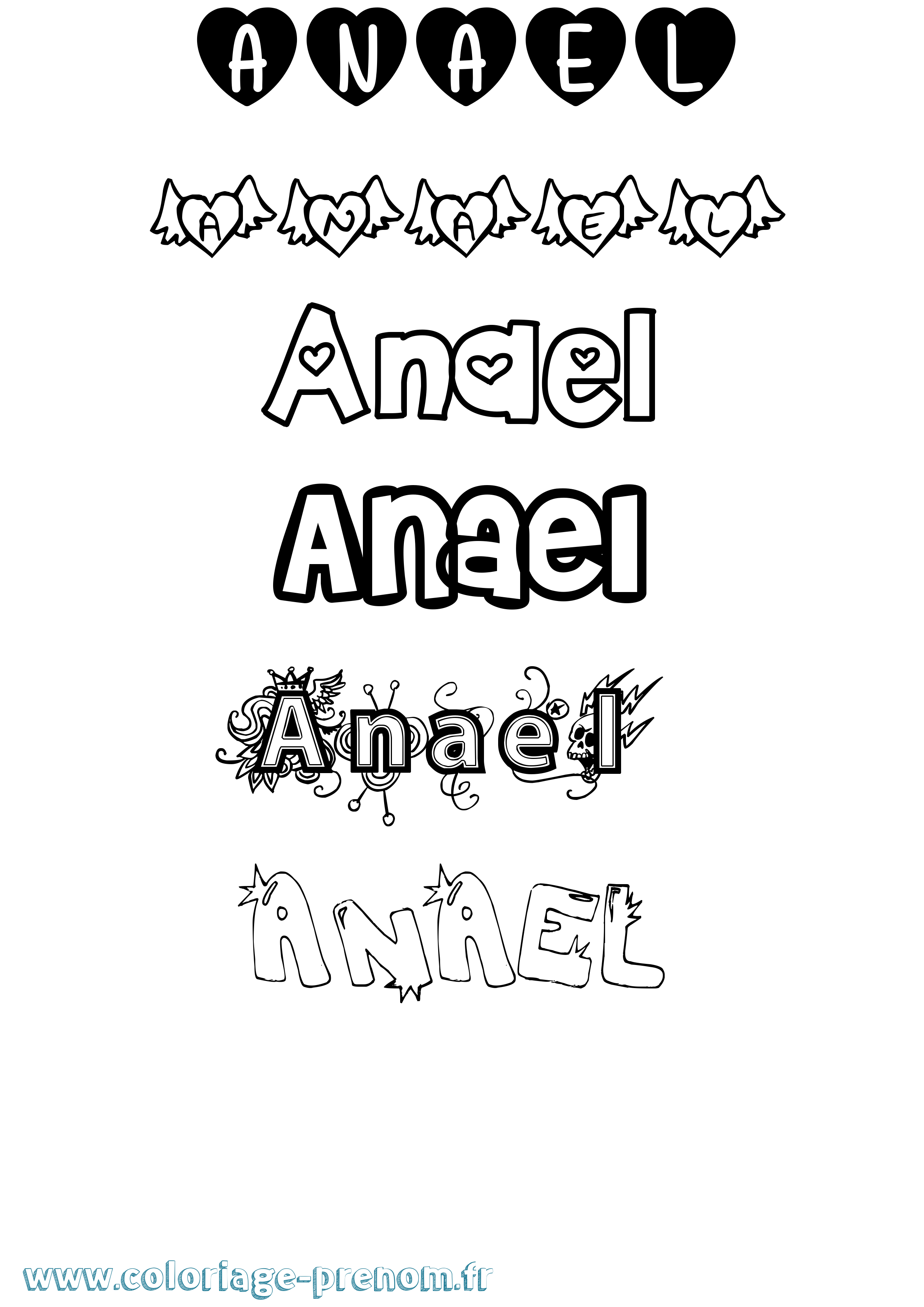 Coloriage prénom Anael Girly