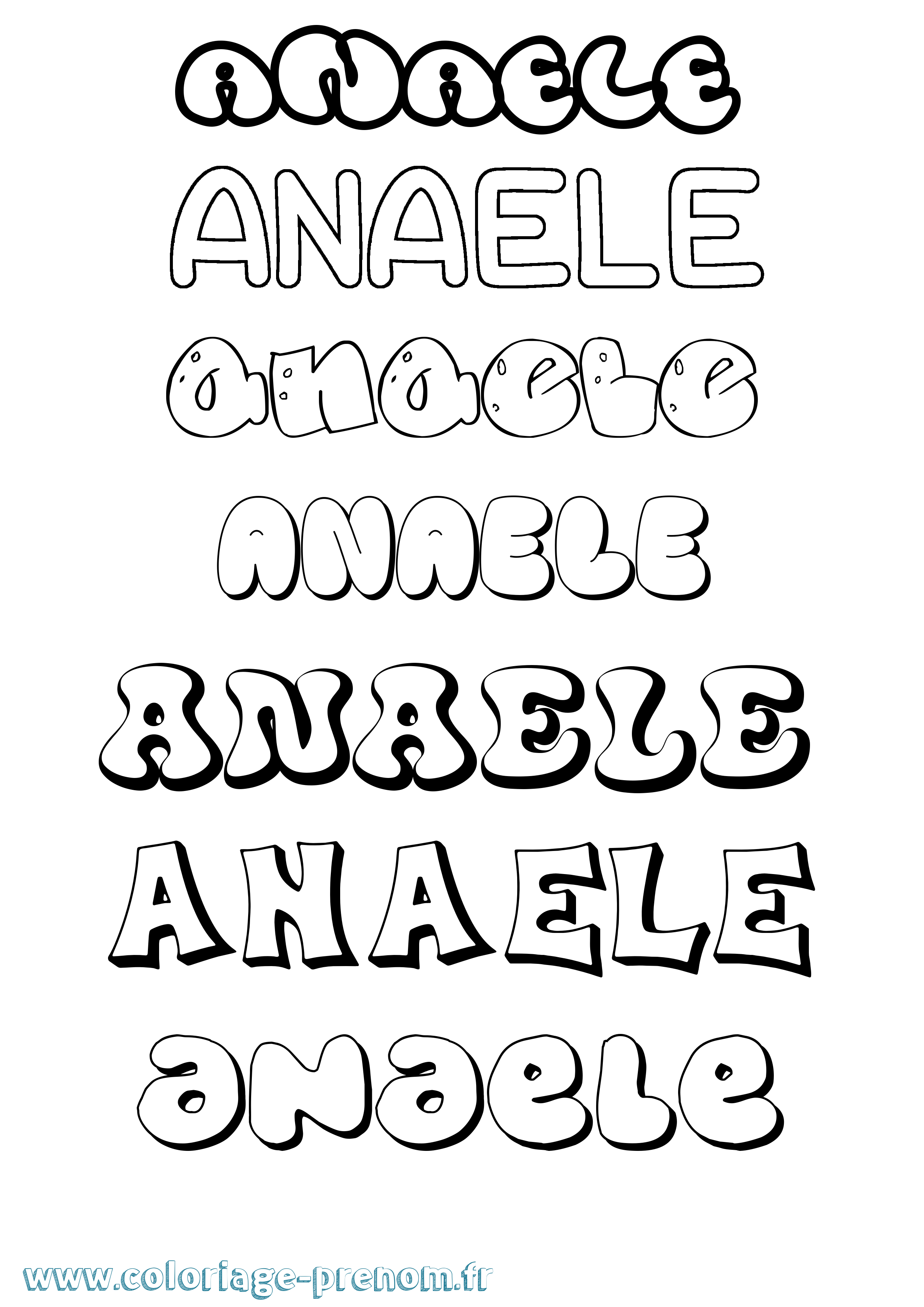 Coloriage prénom Anaele Bubble