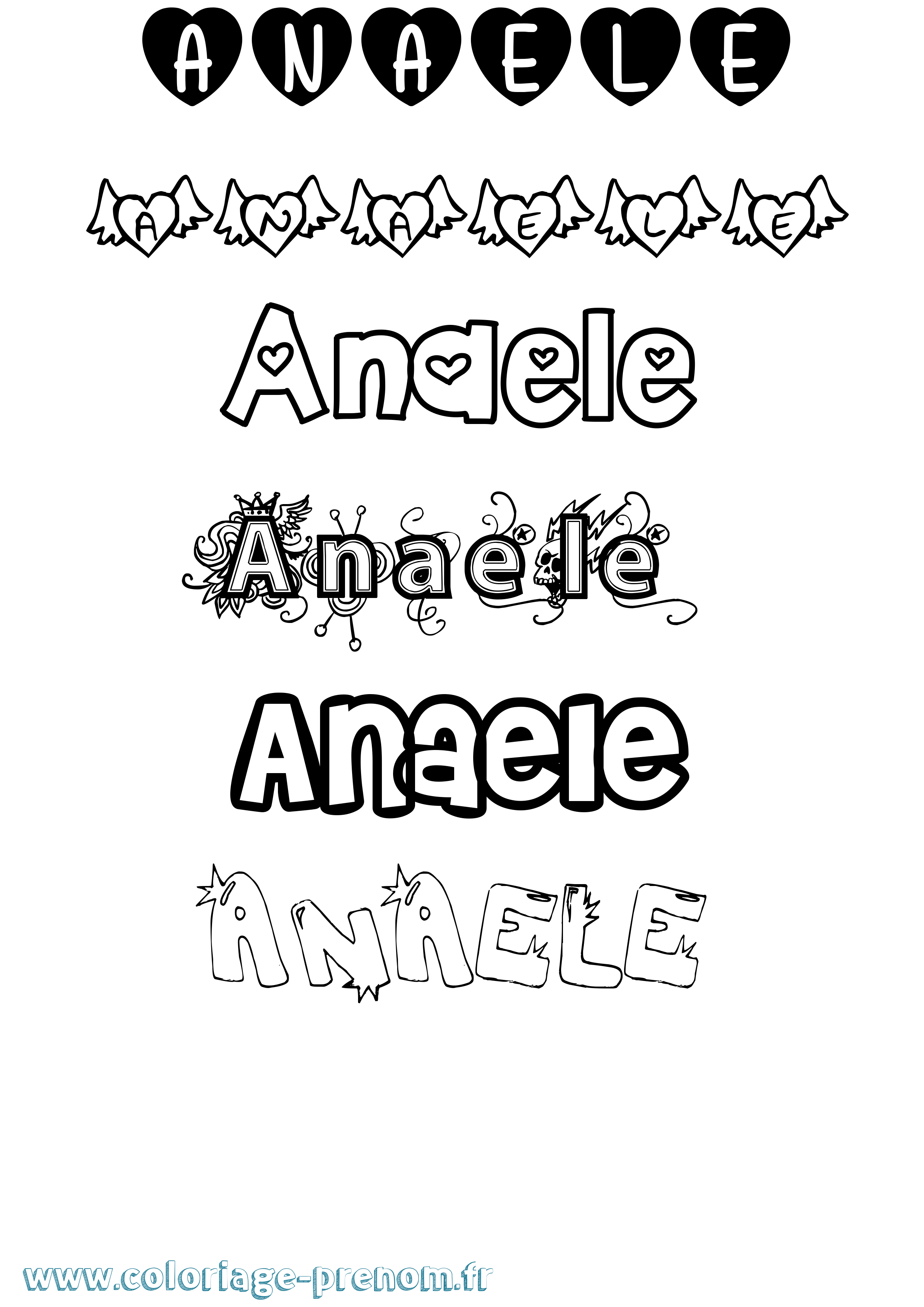 Coloriage prénom Anaele Girly