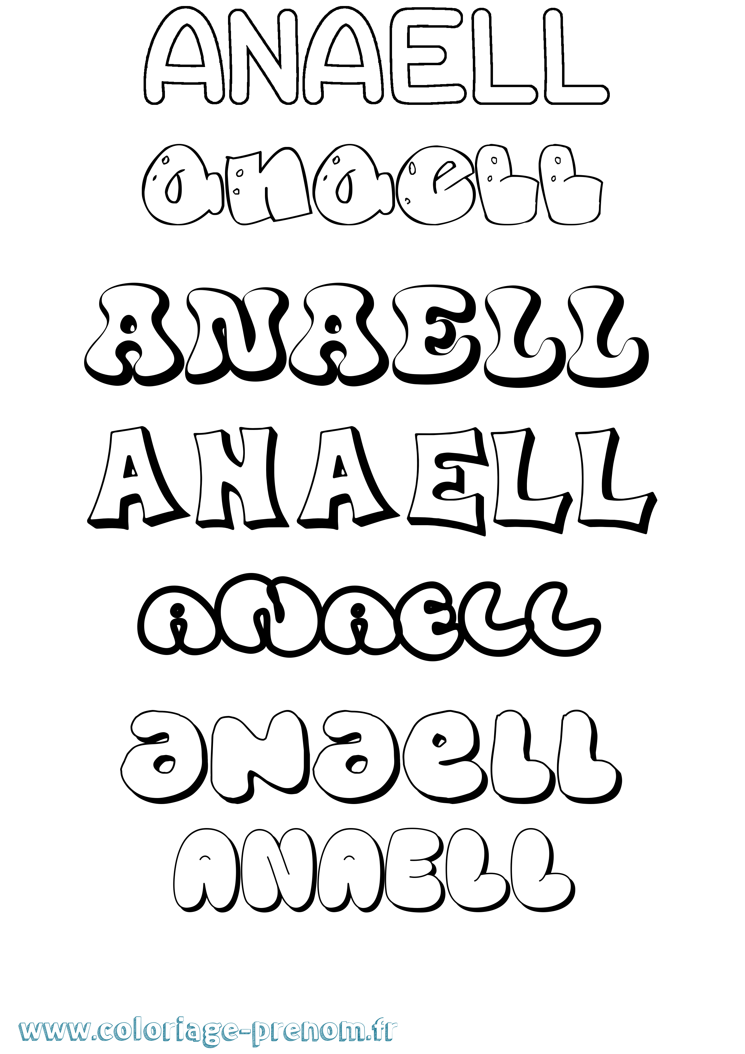 Coloriage prénom Anaell Bubble