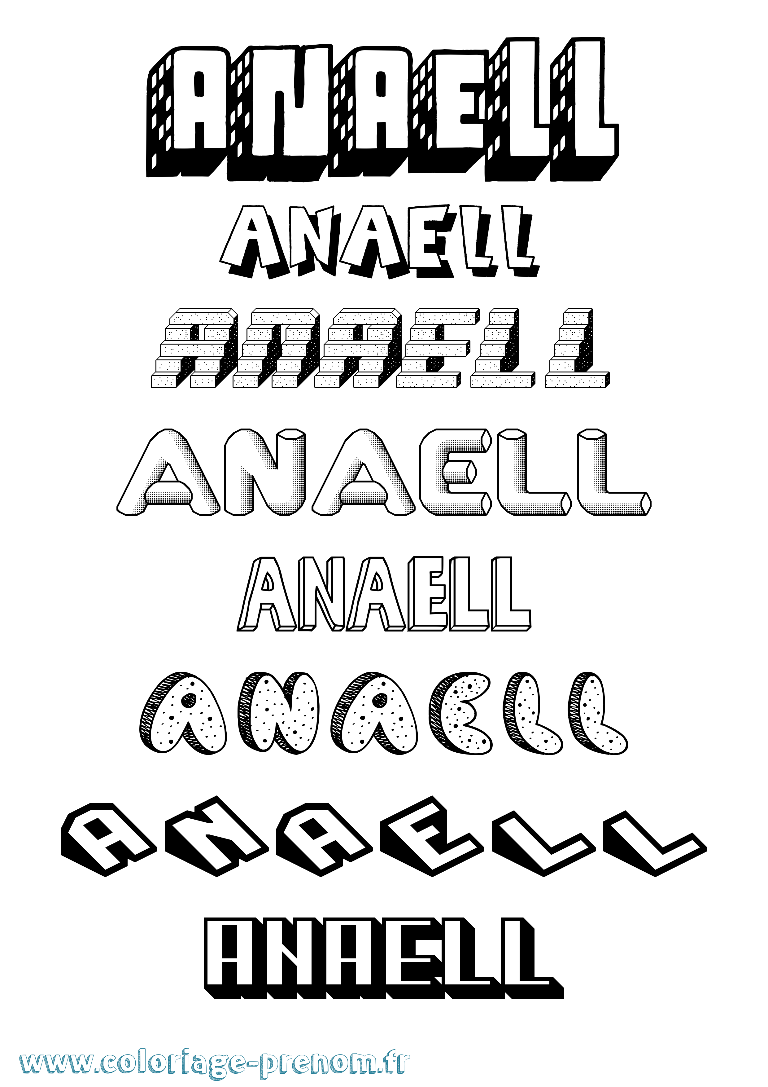 Coloriage prénom Anaell Effet 3D