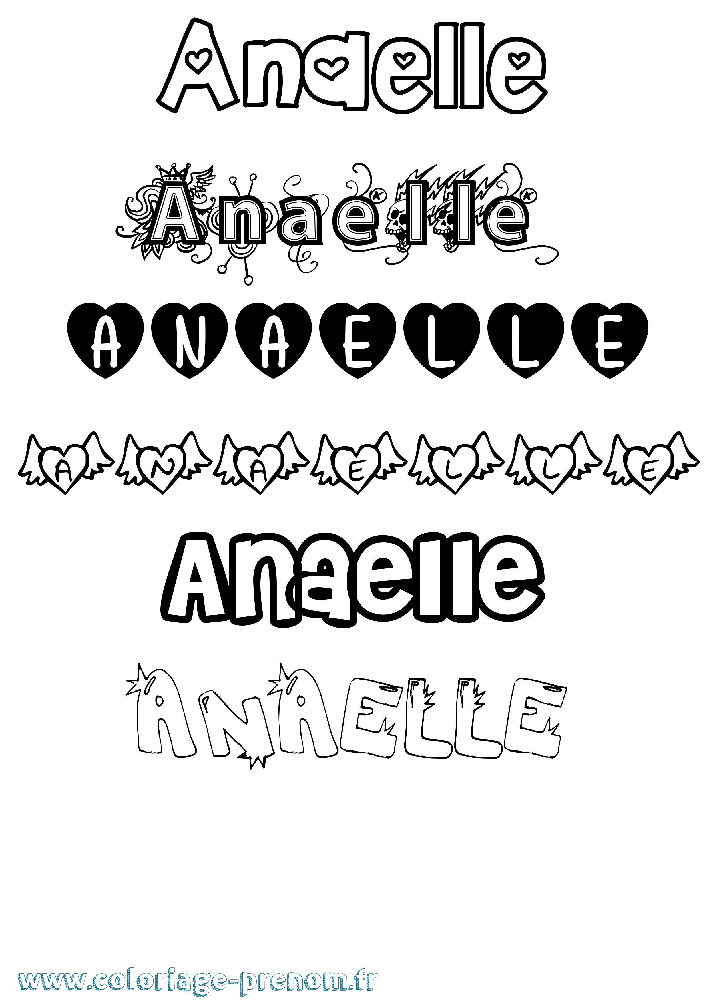 Coloriage prénom Anaelle Girly