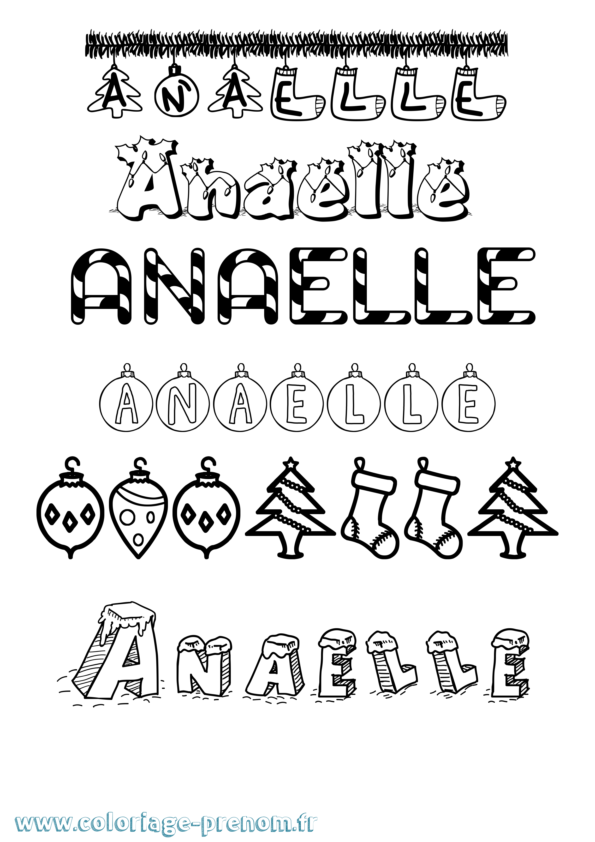 Coloriage prénom Anaelle Noël