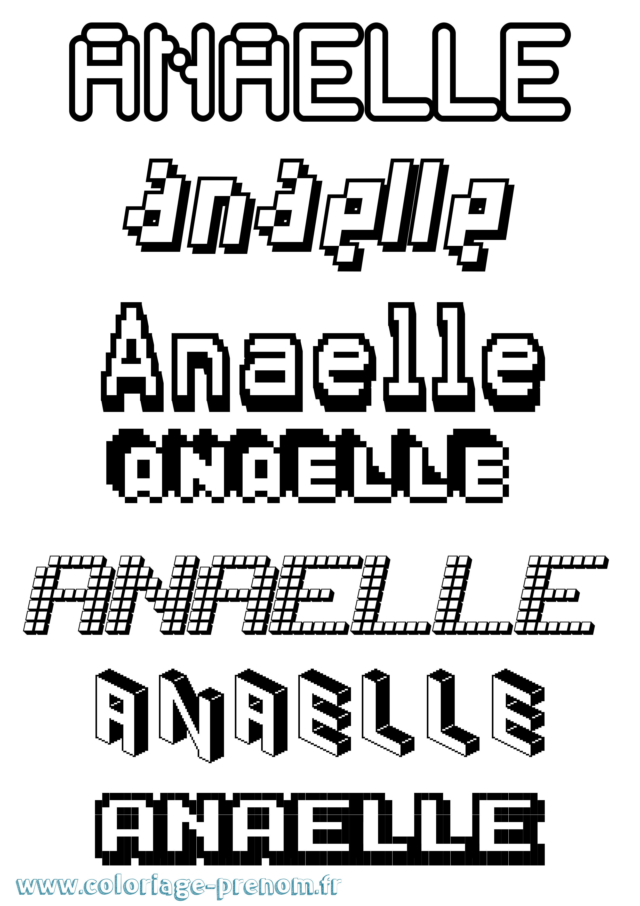 Coloriage prénom Anaelle Pixel