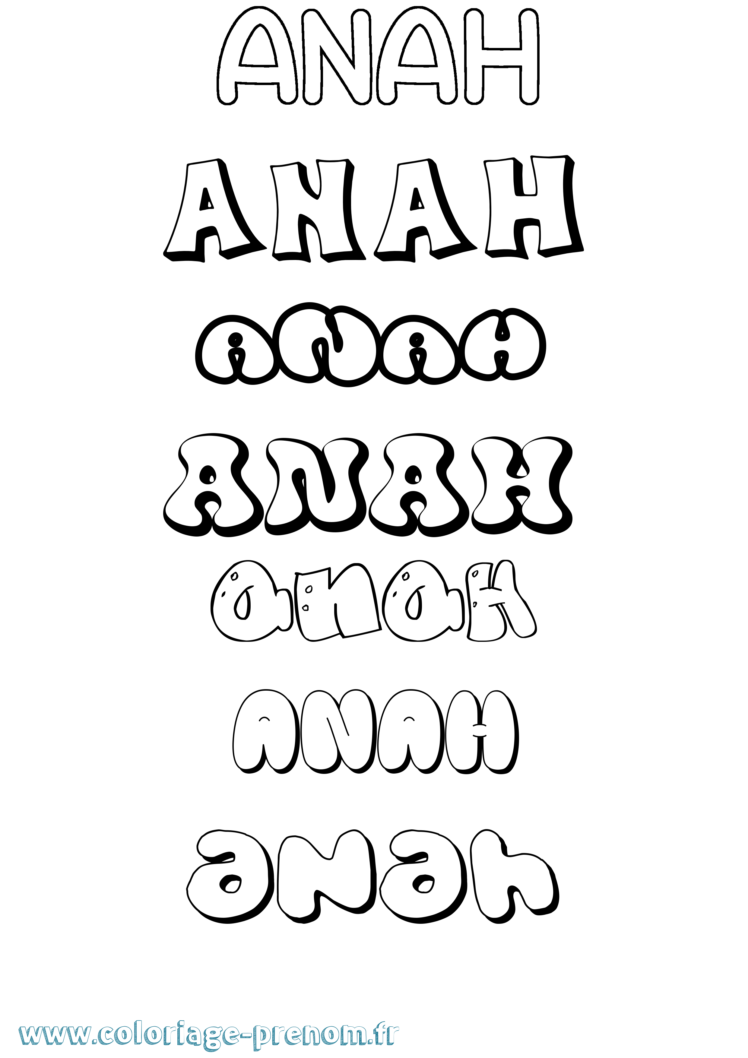 Coloriage prénom Anah Bubble
