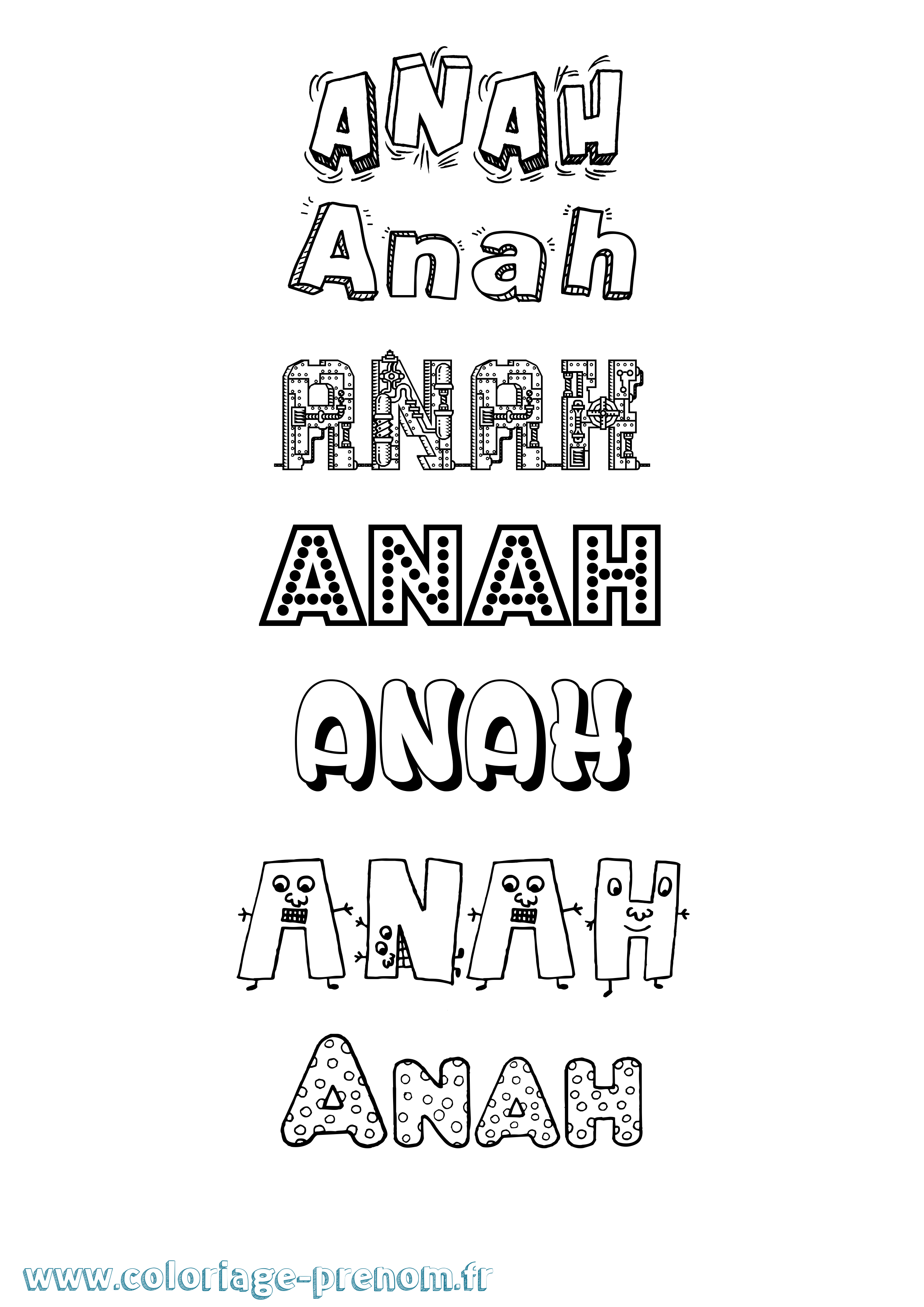 Coloriage prénom Anah Fun
