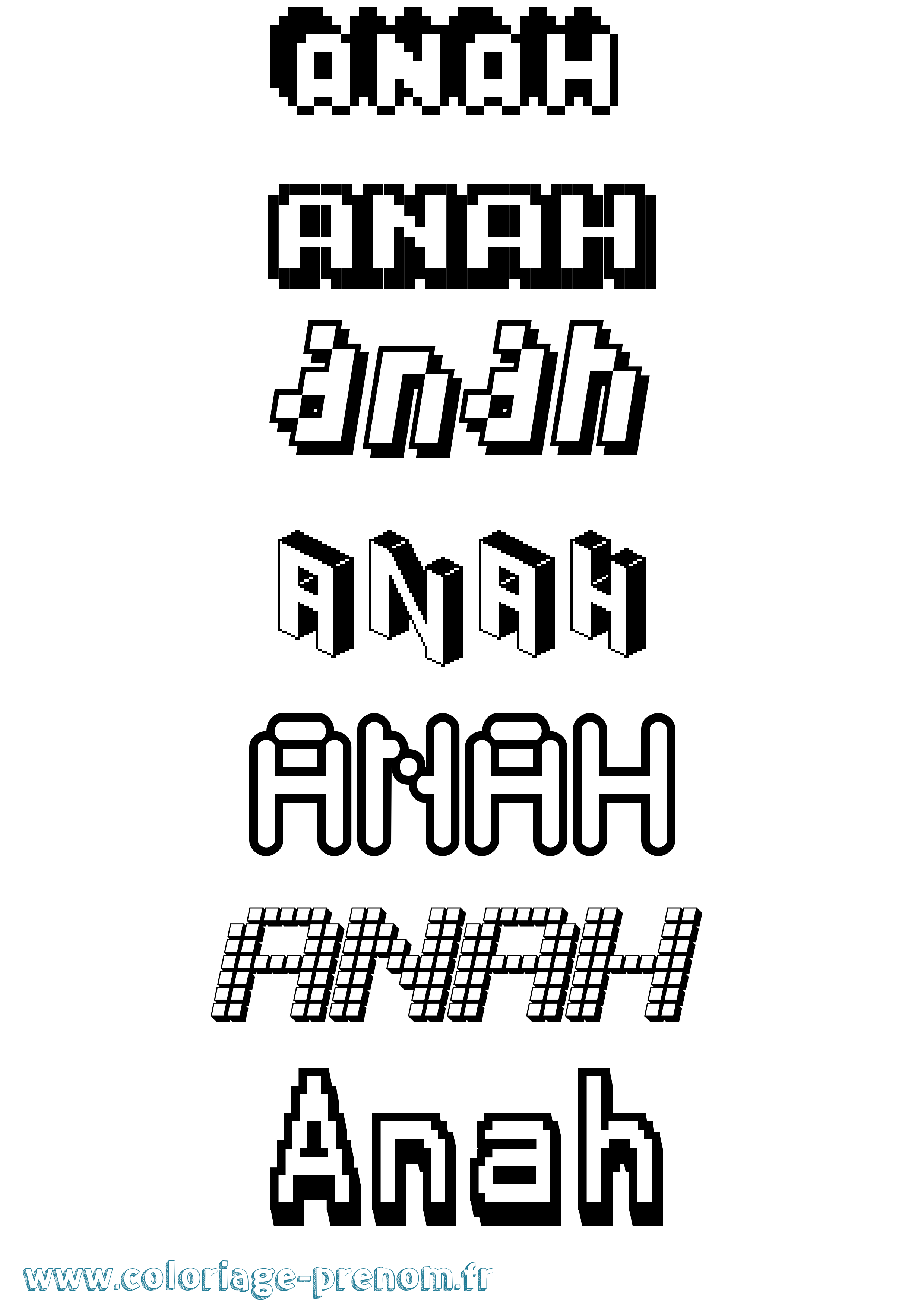 Coloriage prénom Anah Pixel
