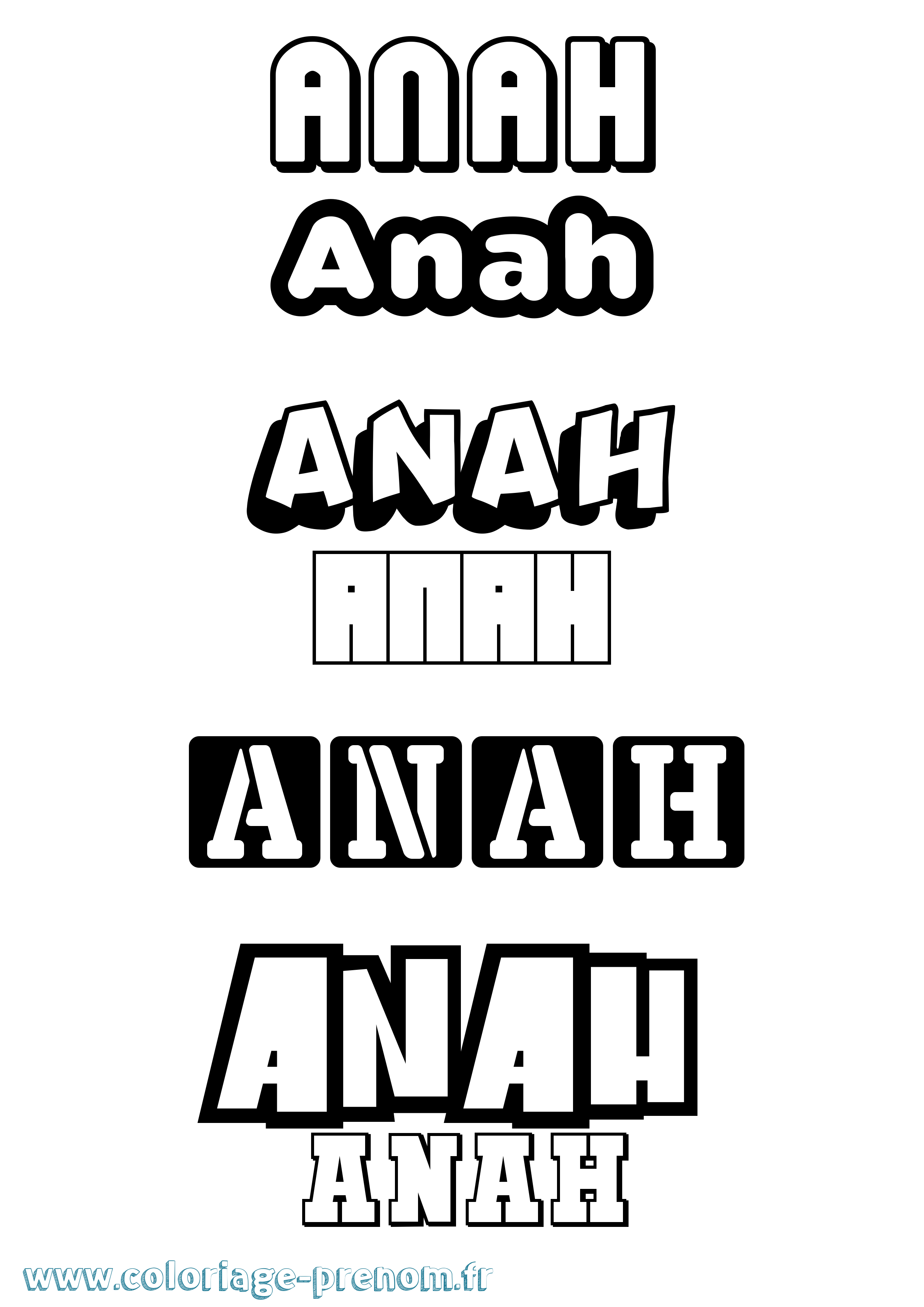 Coloriage prénom Anah Simple