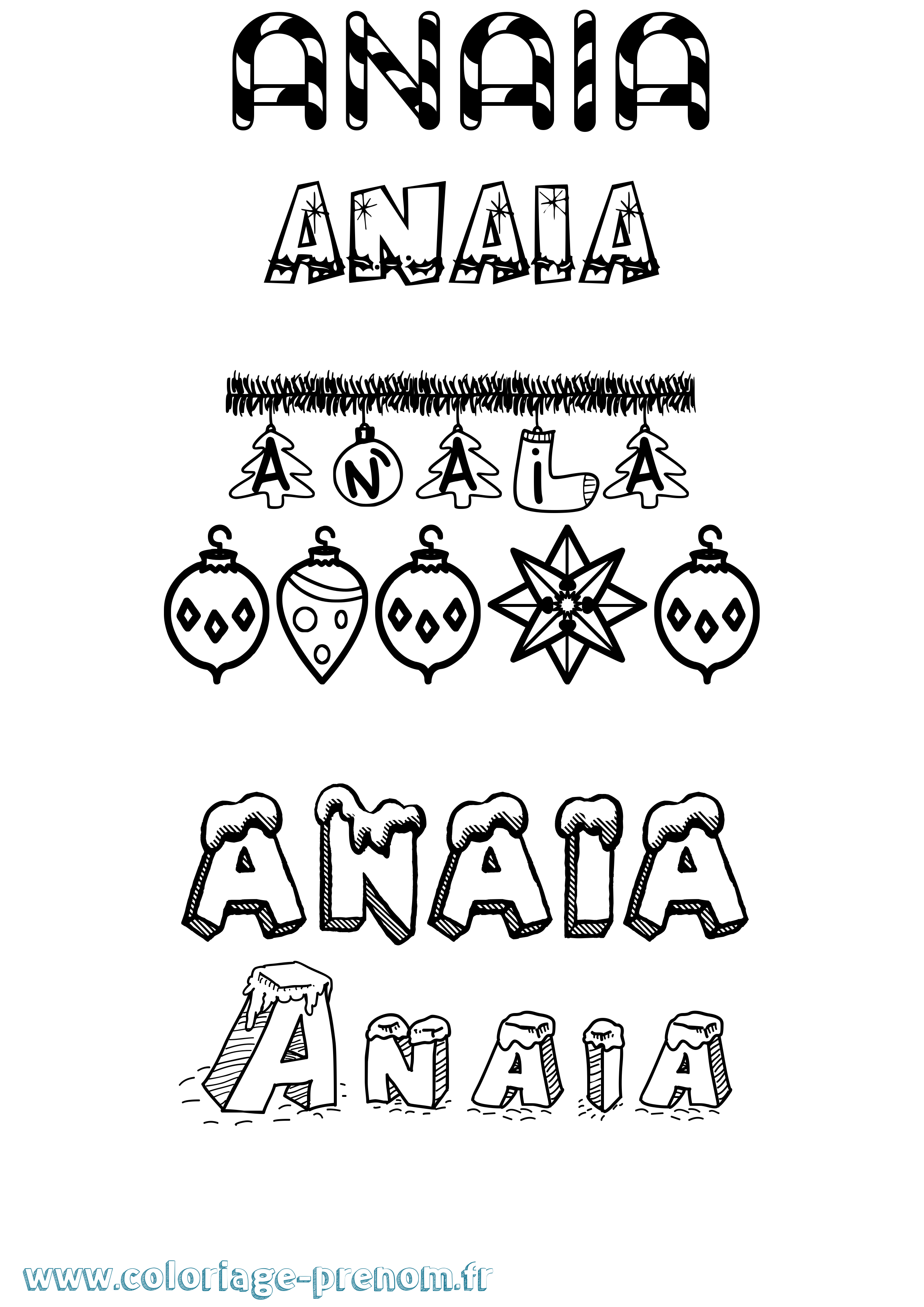 Coloriage prénom Anaia Noël