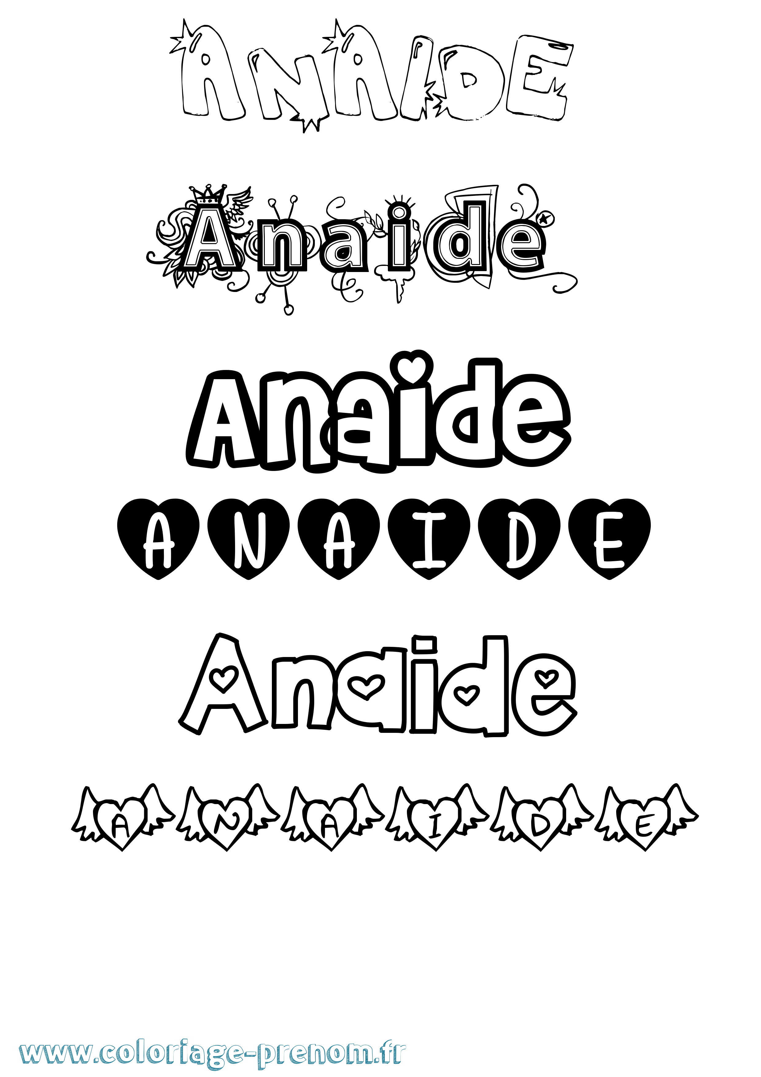 Coloriage prénom Anaide Girly