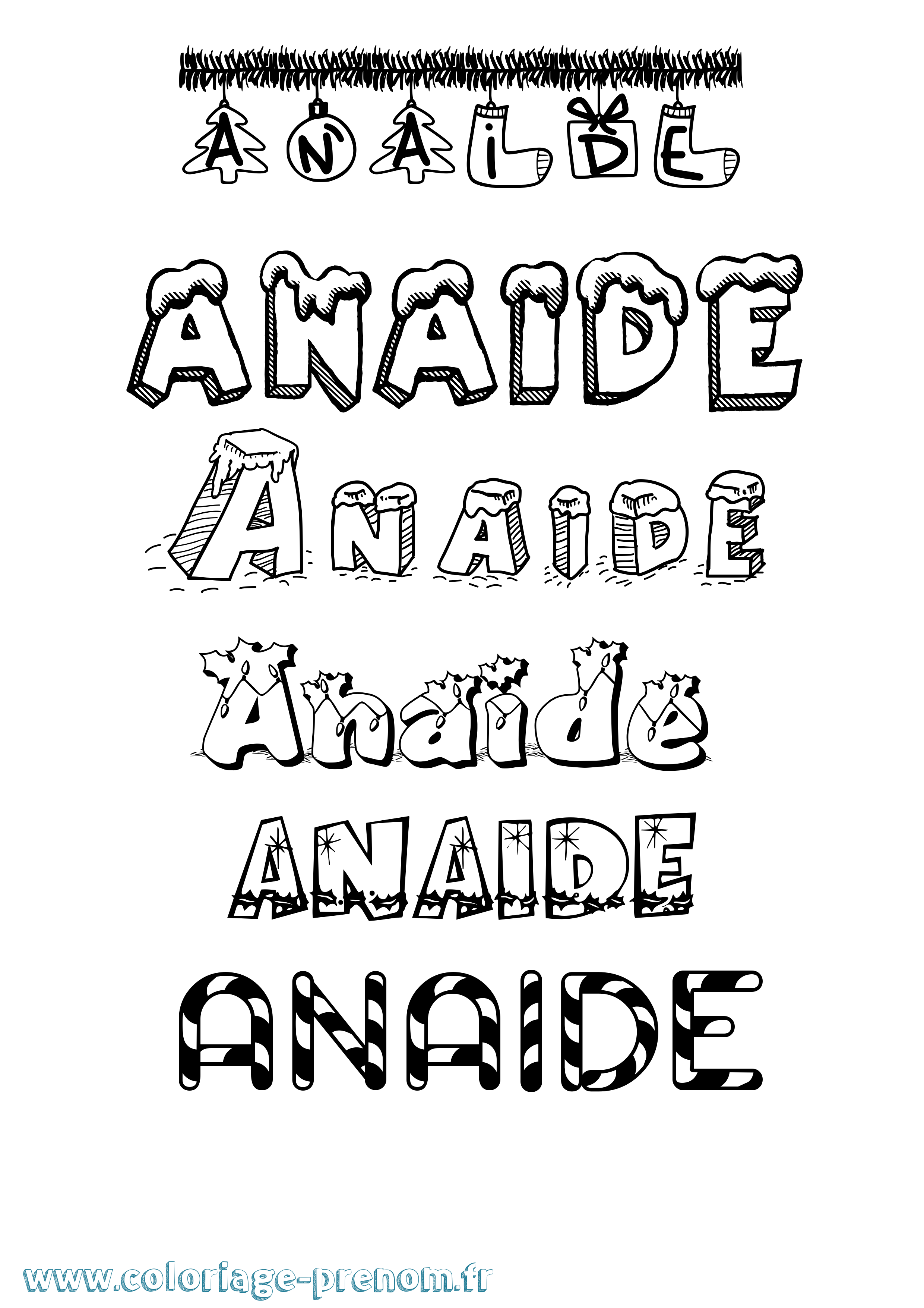 Coloriage prénom Anaide Noël