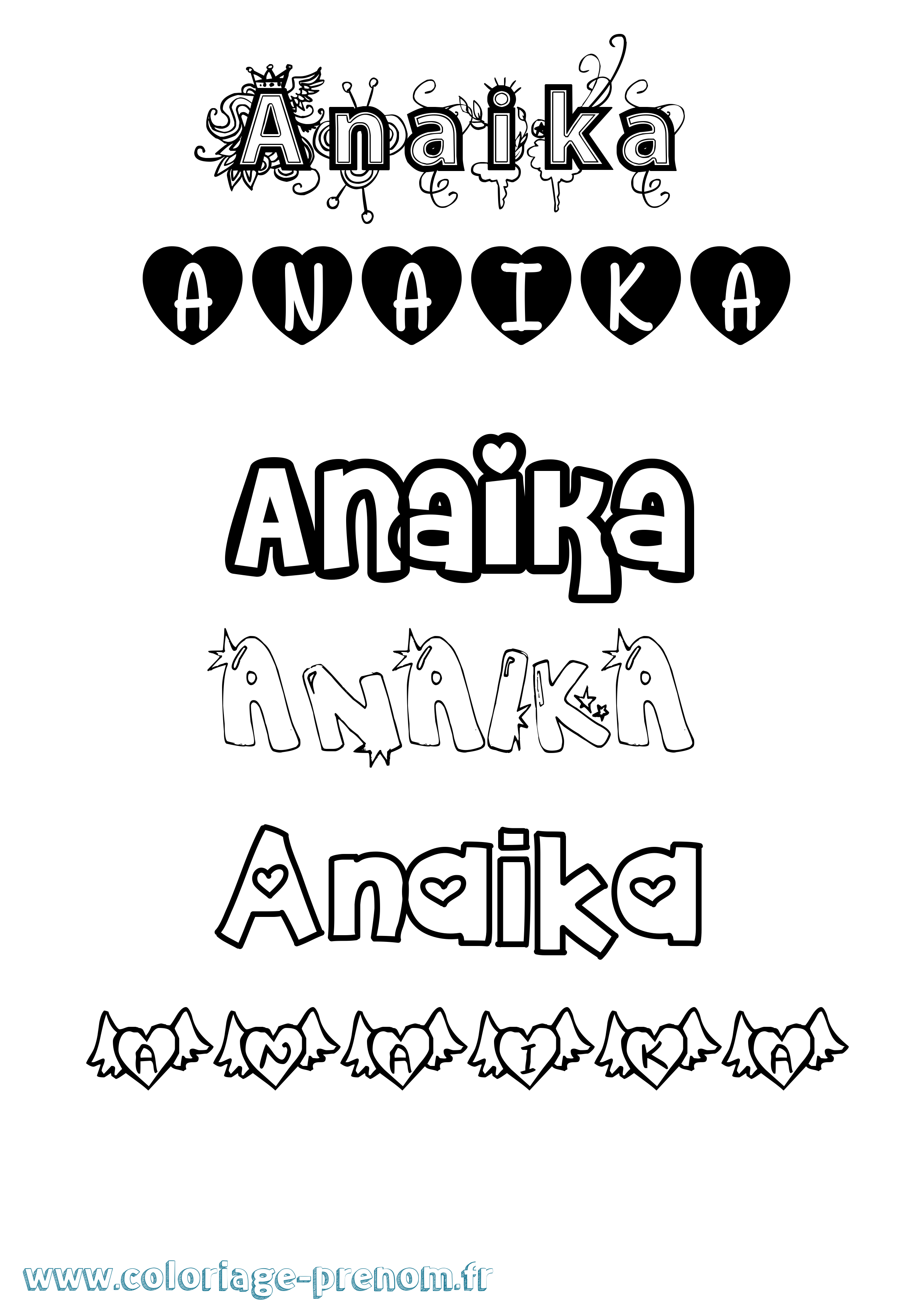 Coloriage prénom Anaika Girly