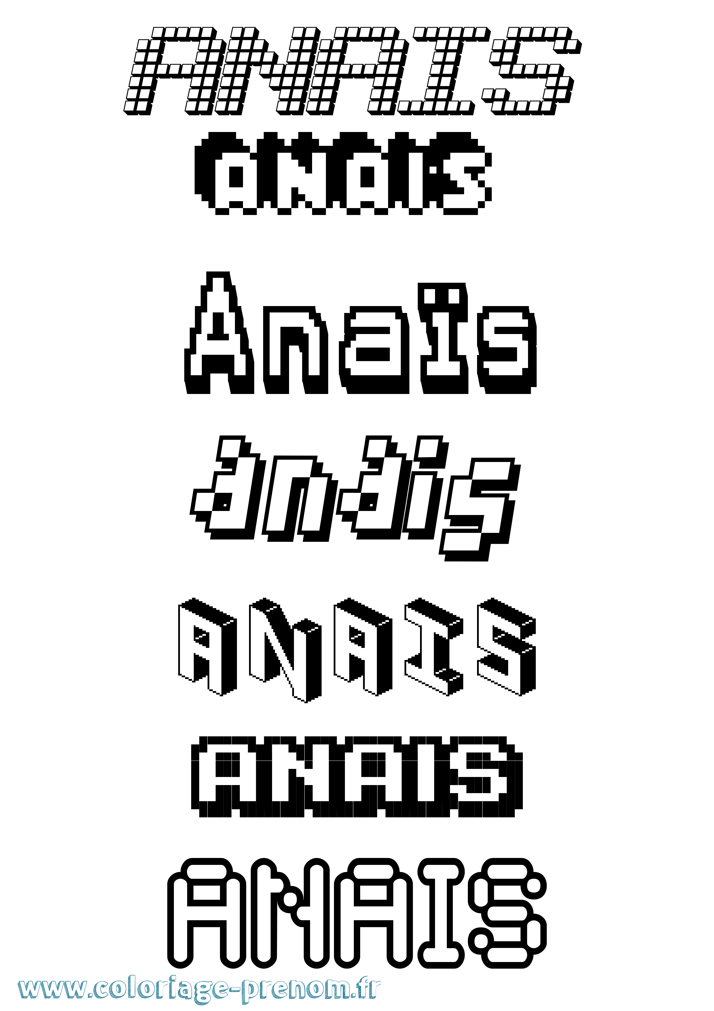 Coloriage prénom Anaïs Pixel