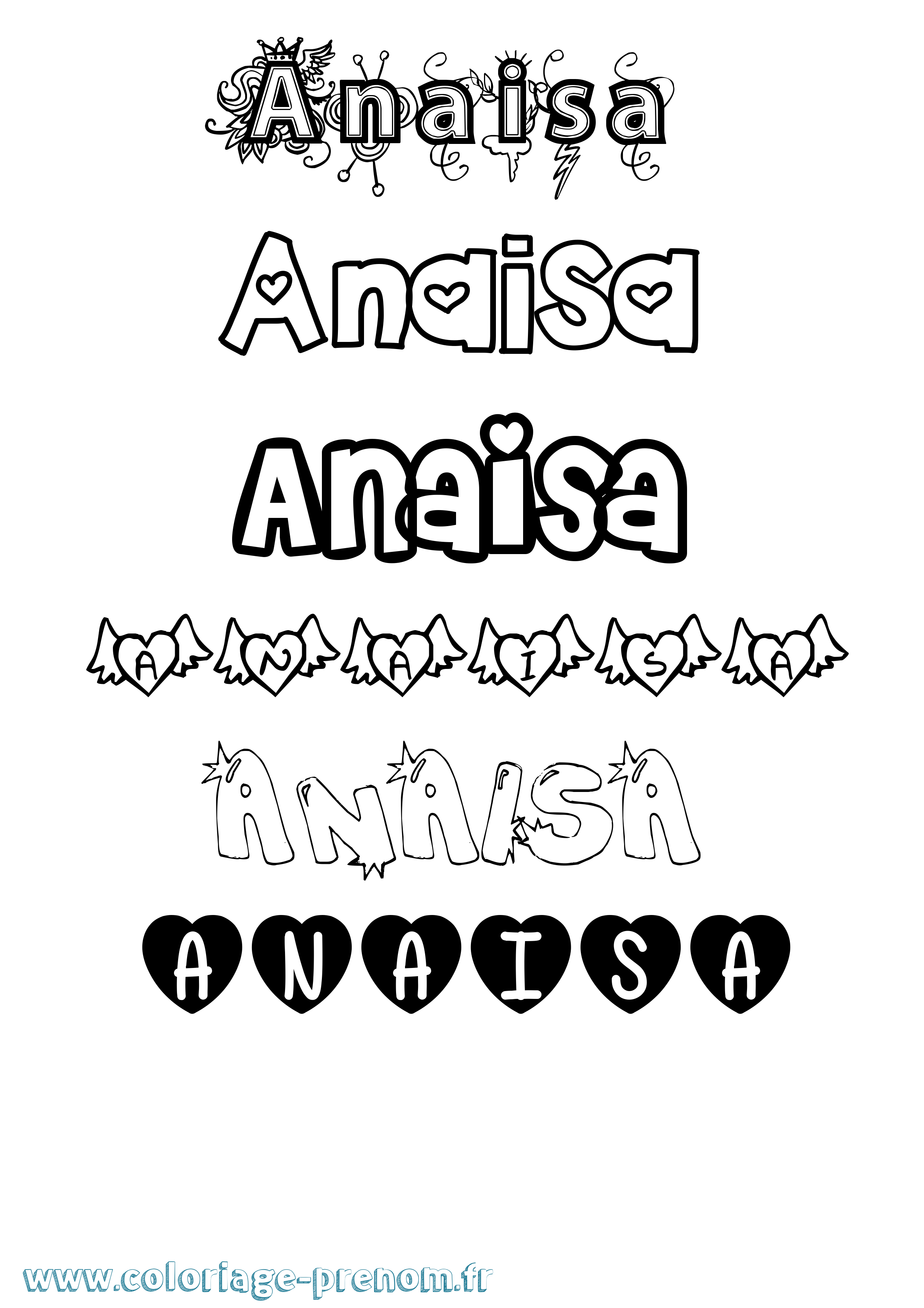 Coloriage prénom Anaisa Girly
