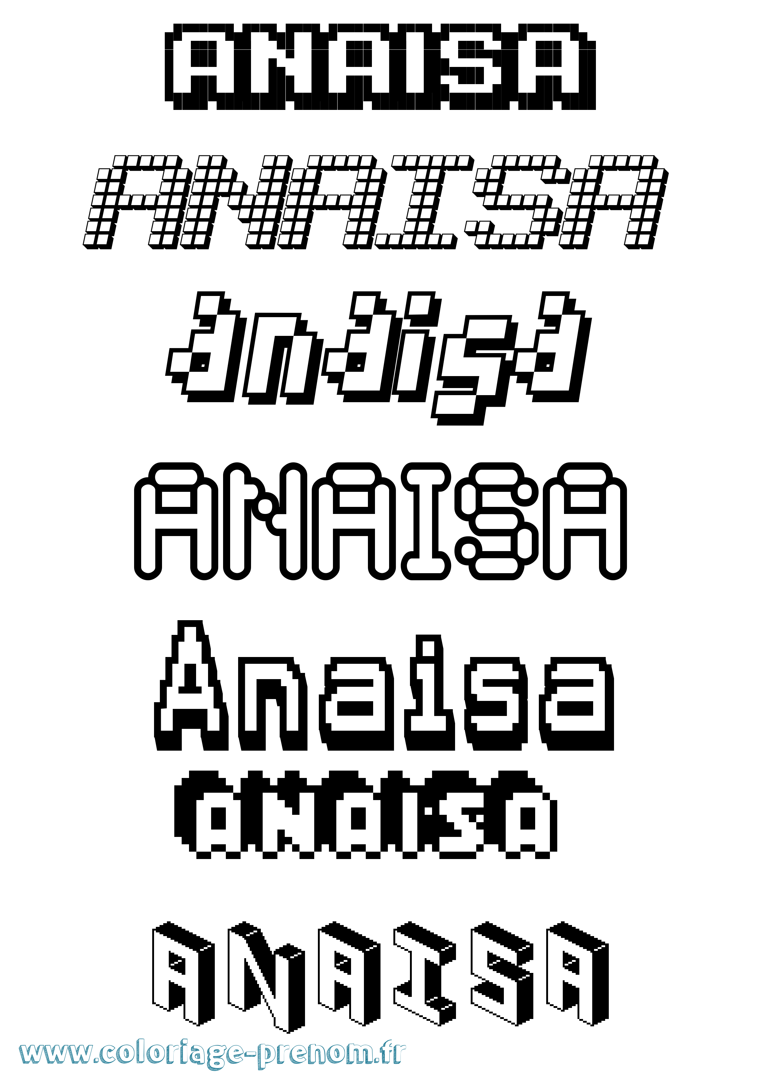 Coloriage prénom Anaisa Pixel