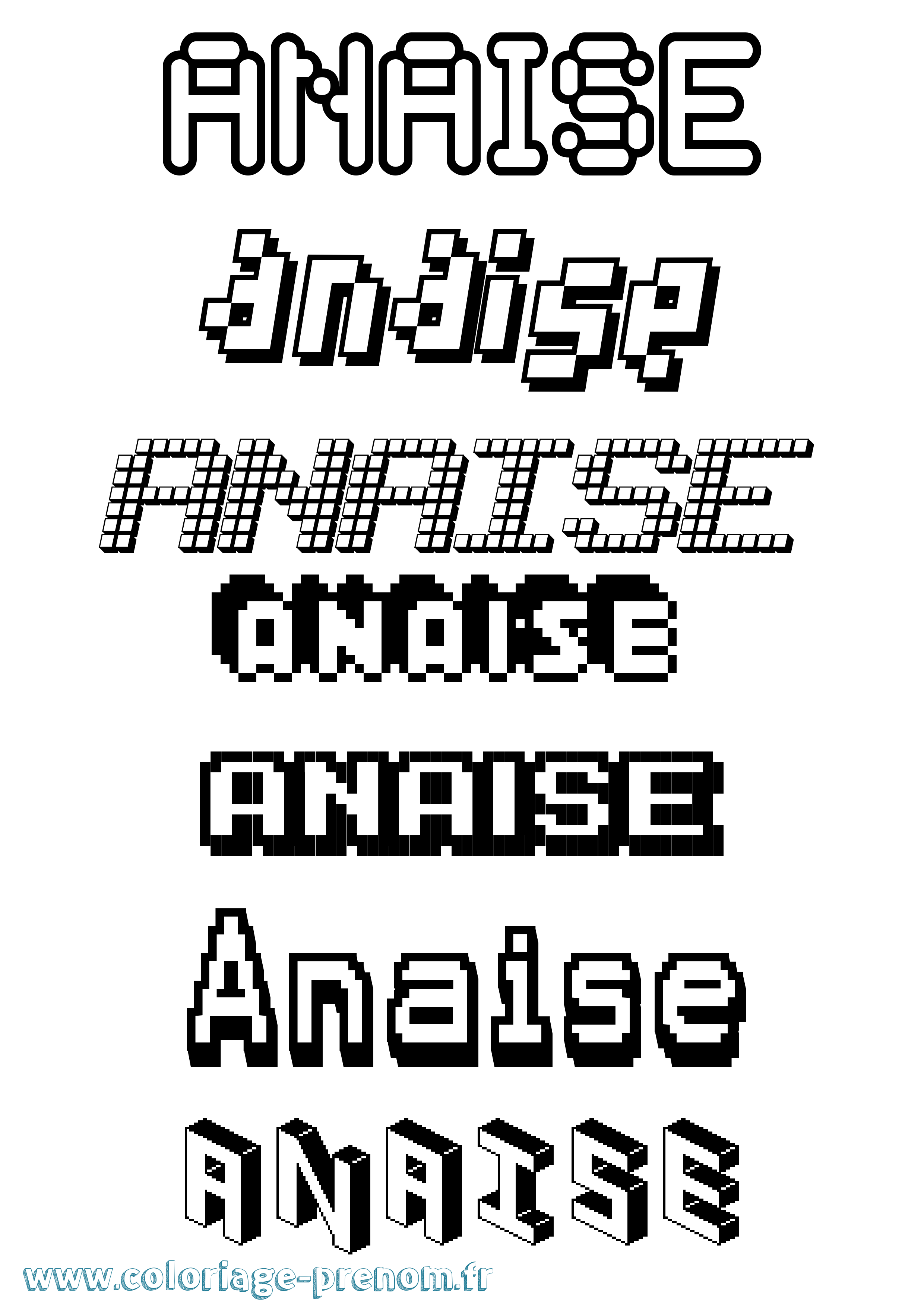 Coloriage prénom Anaise Pixel