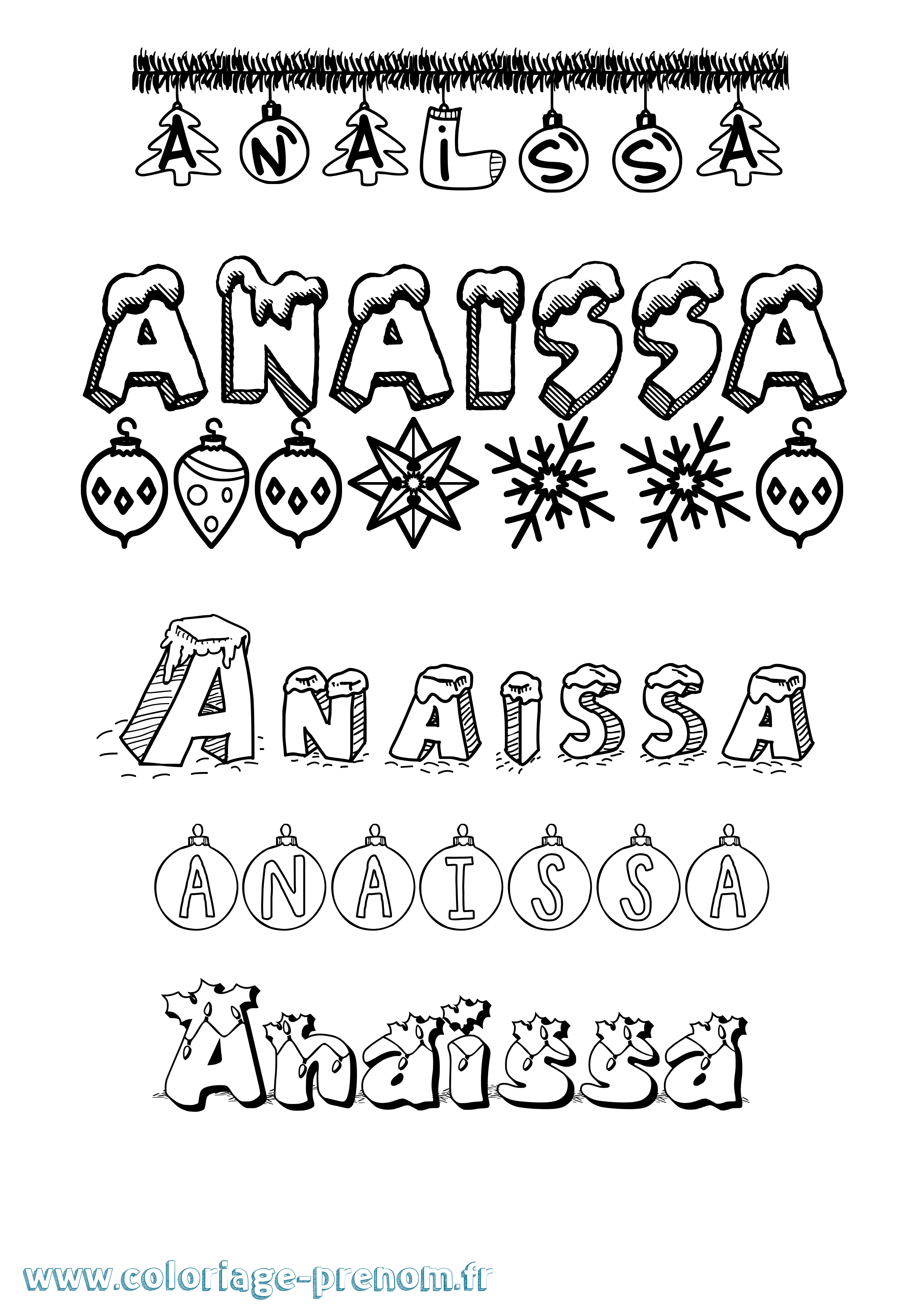 Coloriage Anaissa Noël Coloriage prénom Anaissa Noël