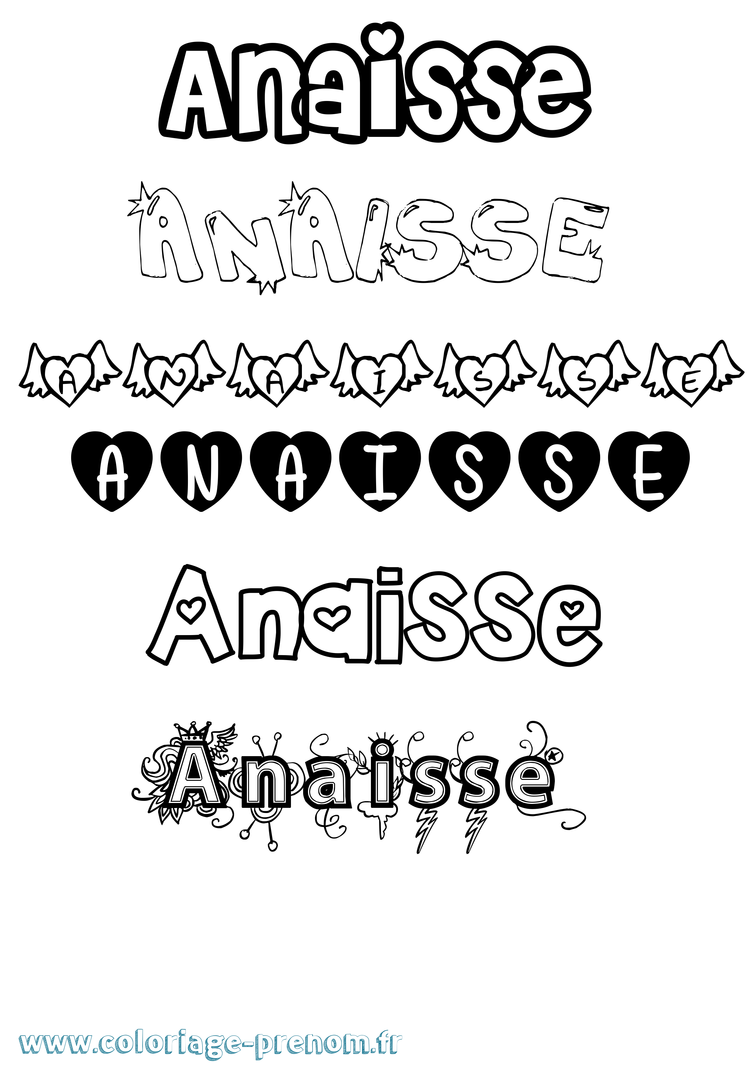 Coloriage prénom Anaisse Girly