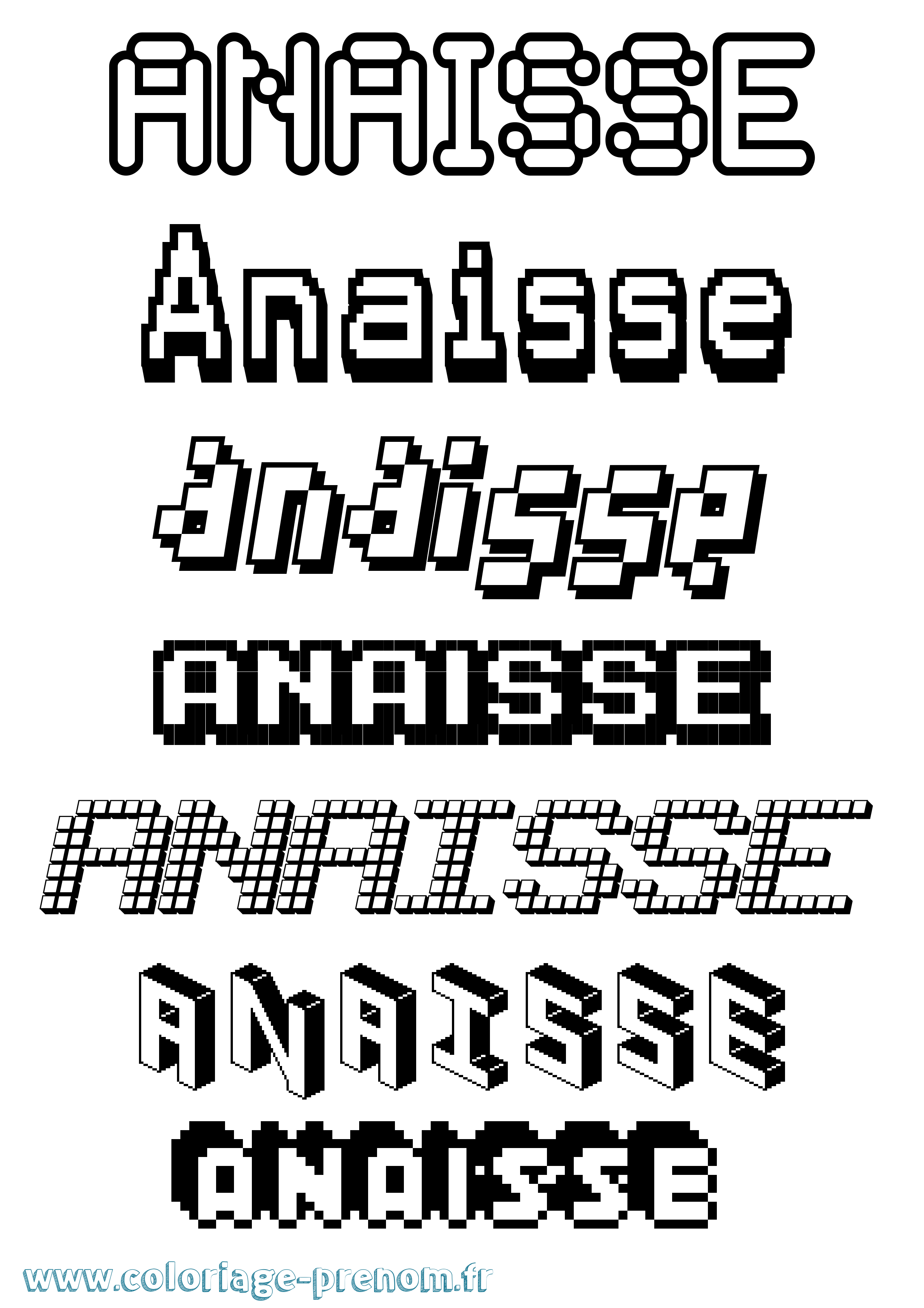 Coloriage prénom Anaisse Pixel