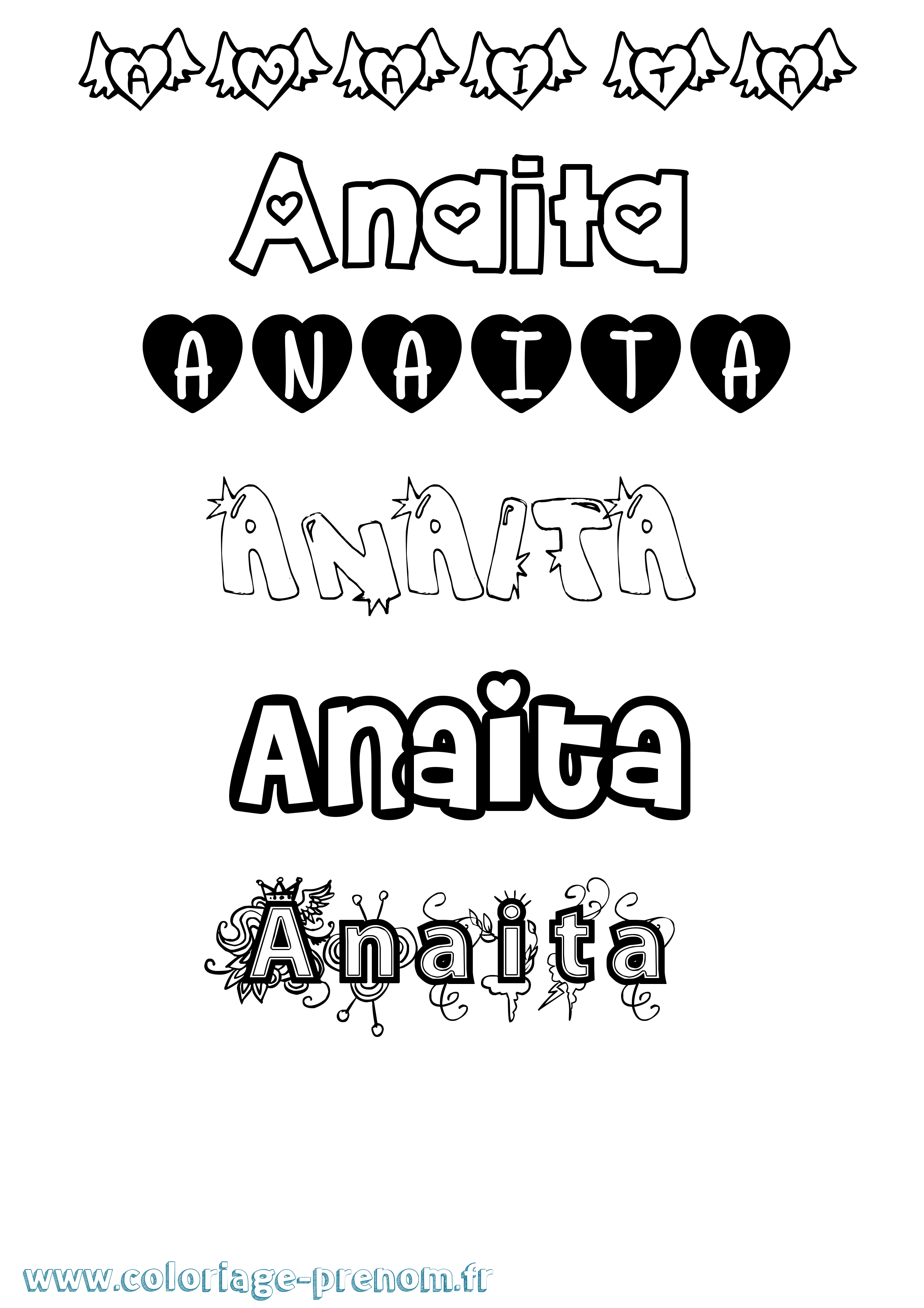Coloriage prénom Anaita Girly