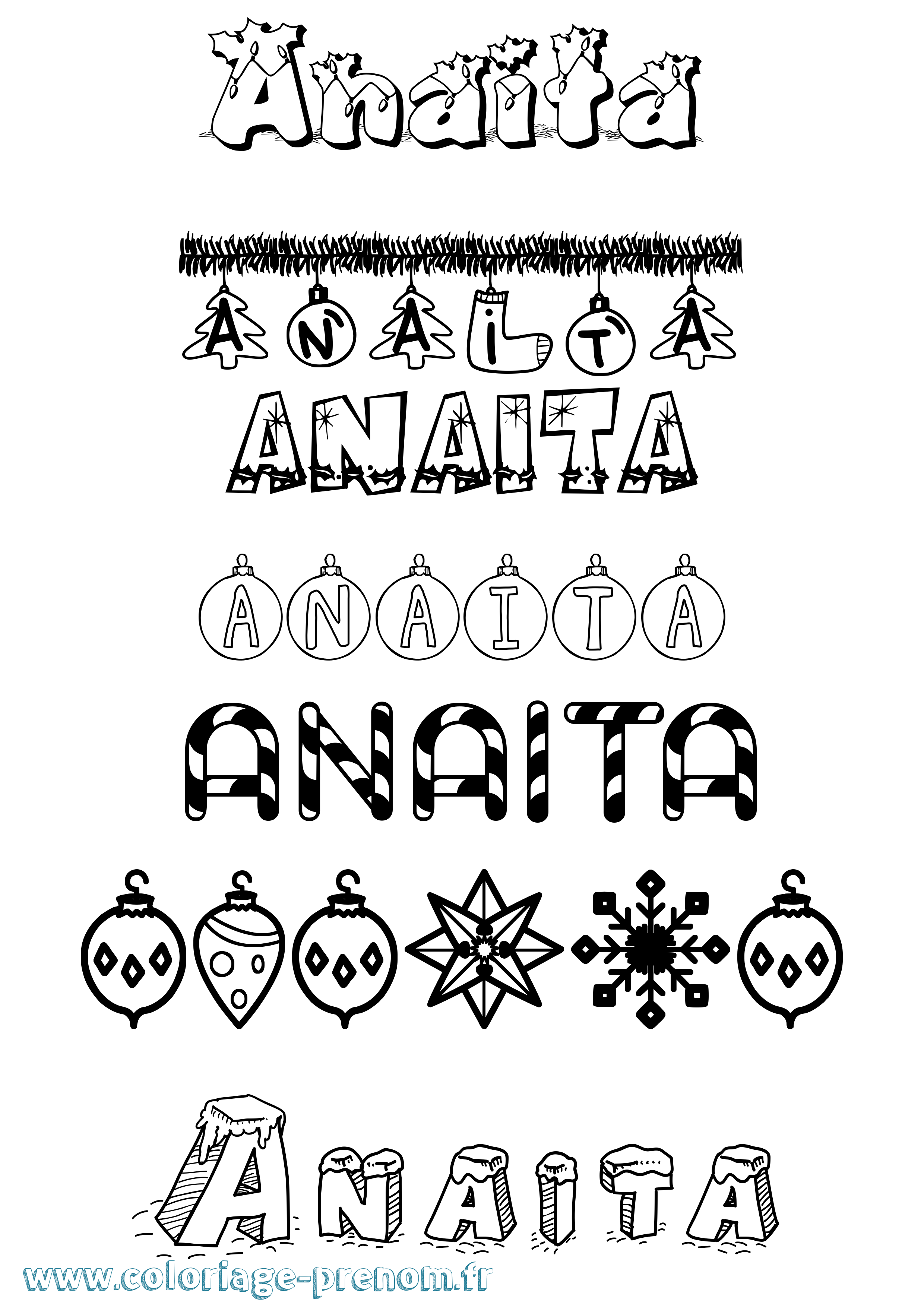 Coloriage prénom Anaita Noël