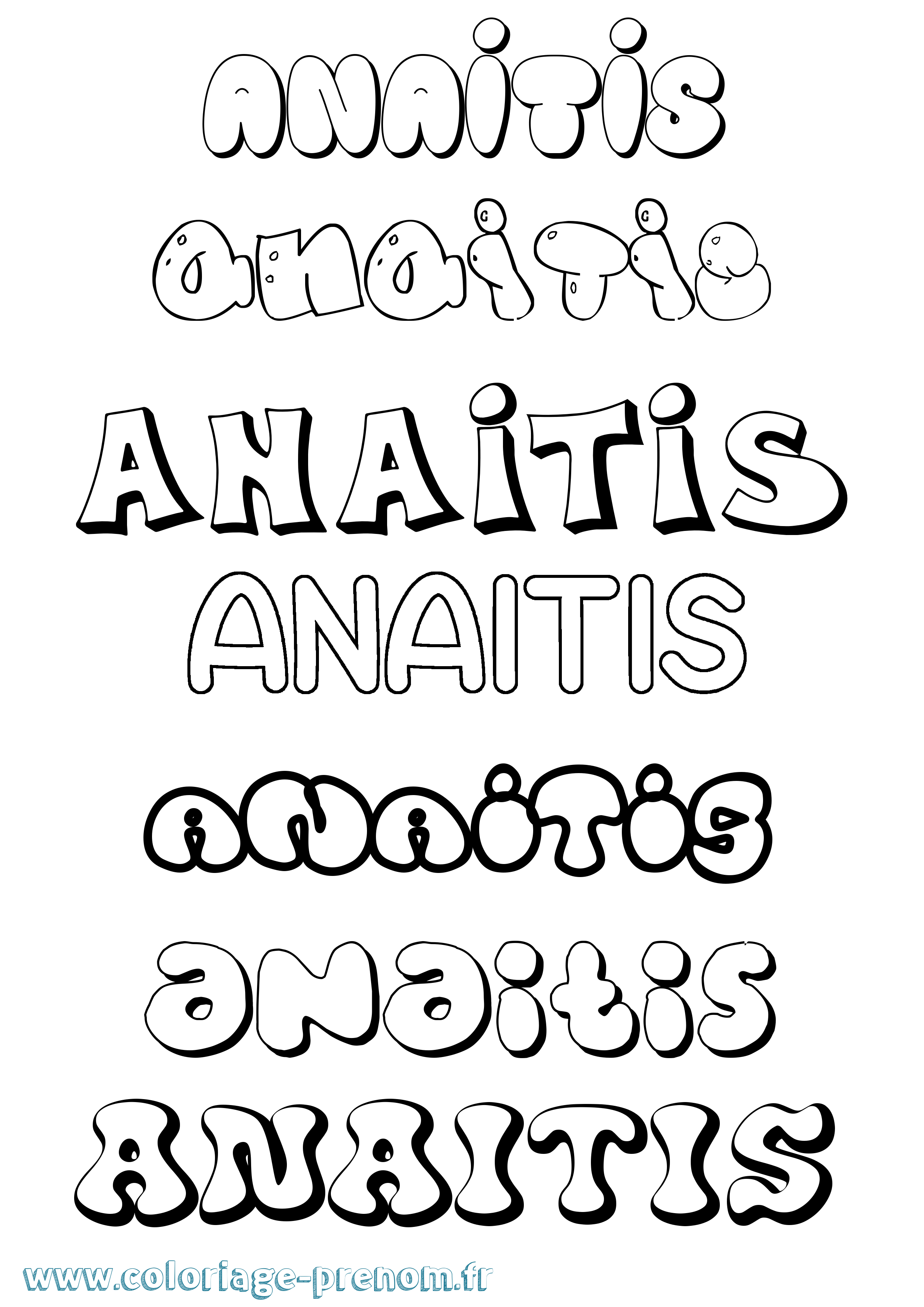 Coloriage prénom Anaitis Bubble