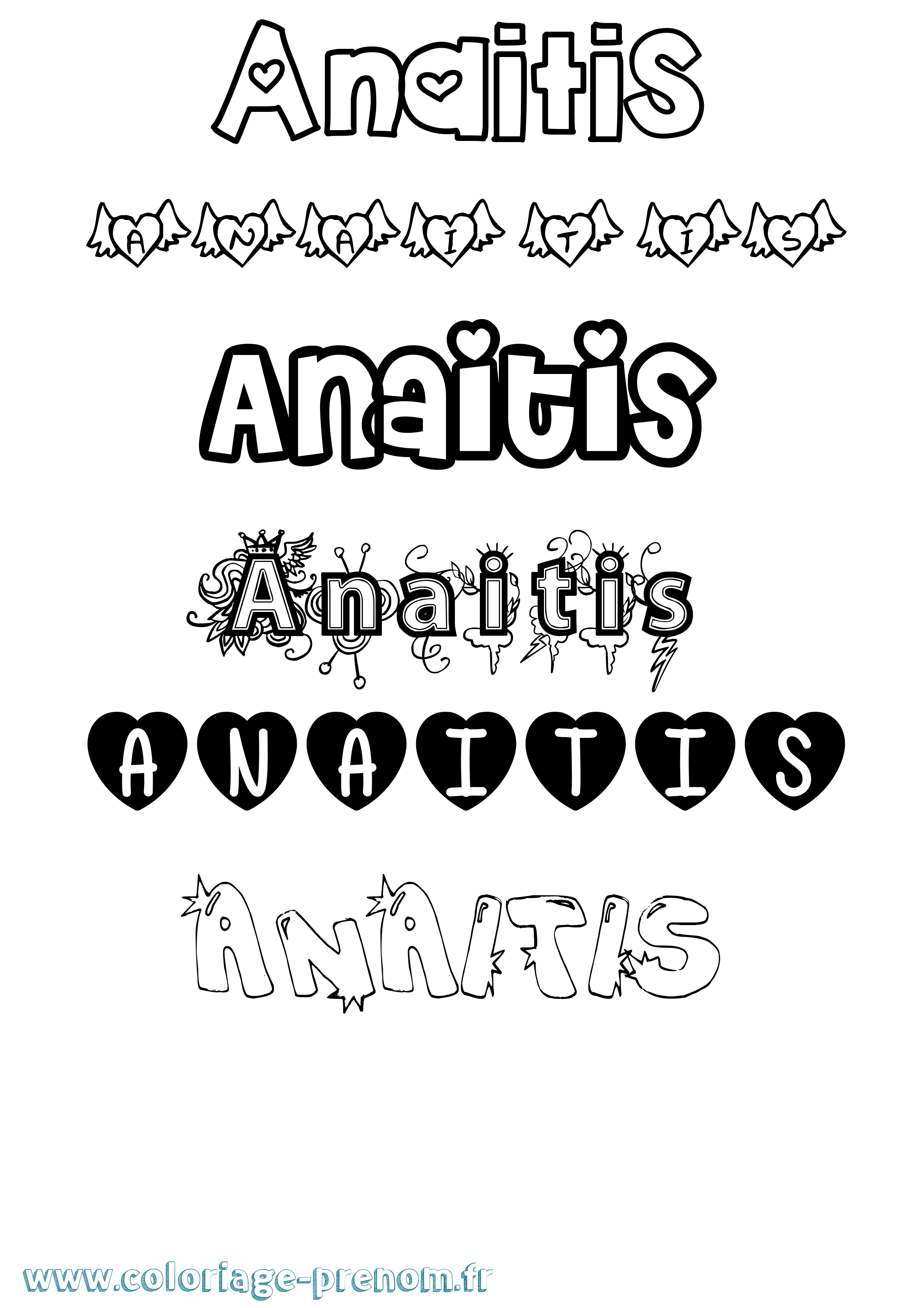 Coloriage prénom Anaitis Girly