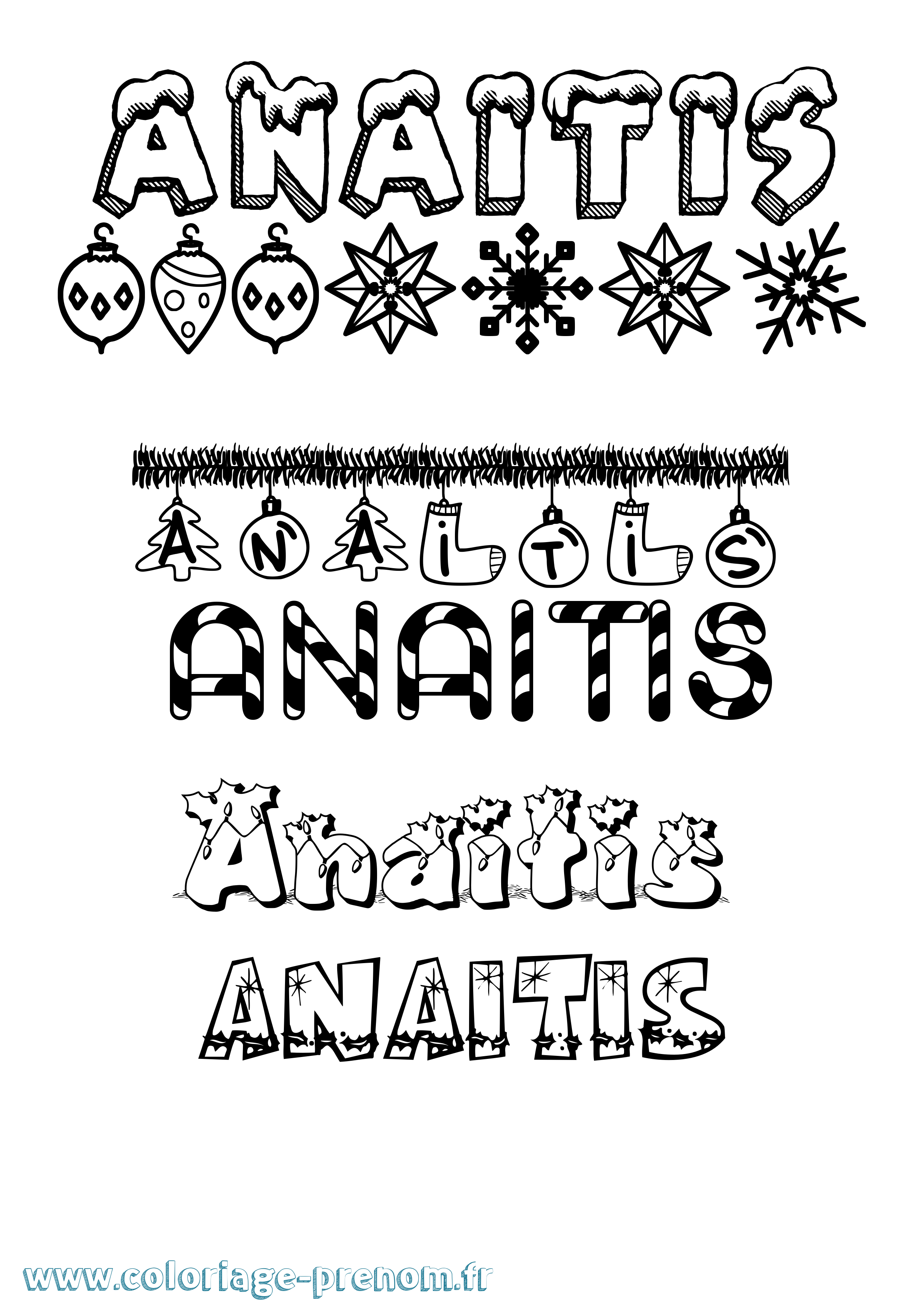 Coloriage prénom Anaitis Noël
