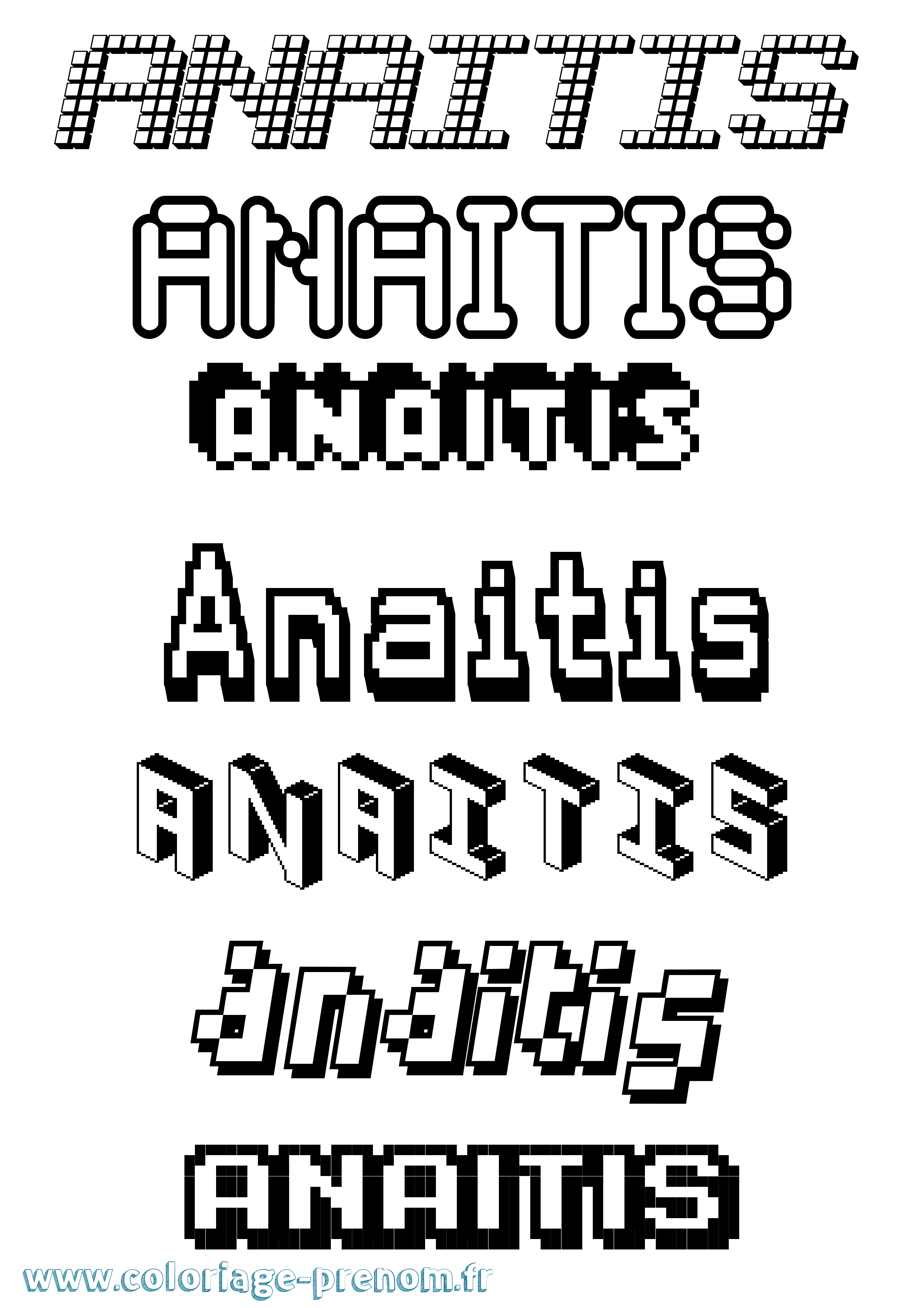 Coloriage prénom Anaitis Pixel