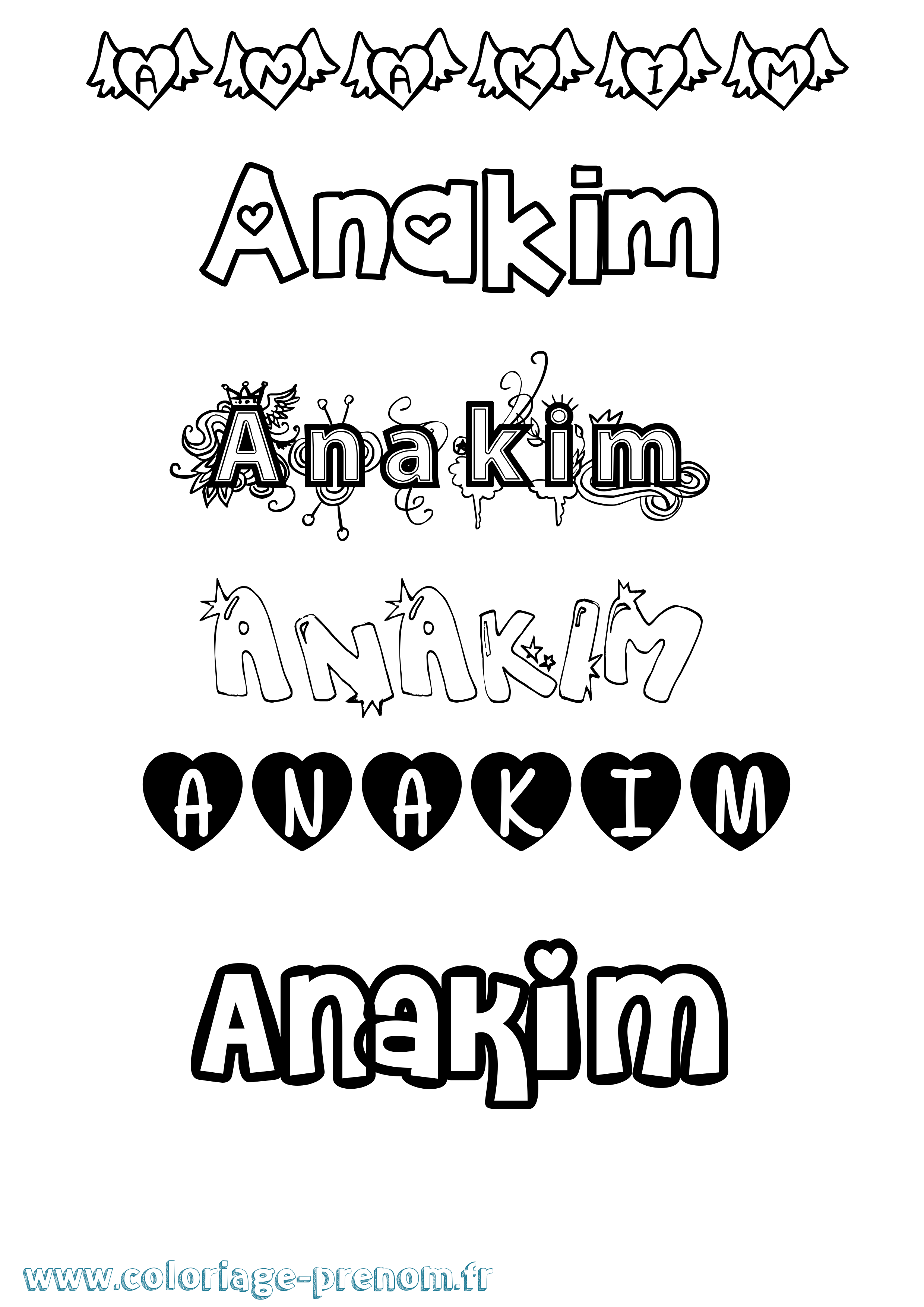 Coloriage prénom Anakim Girly