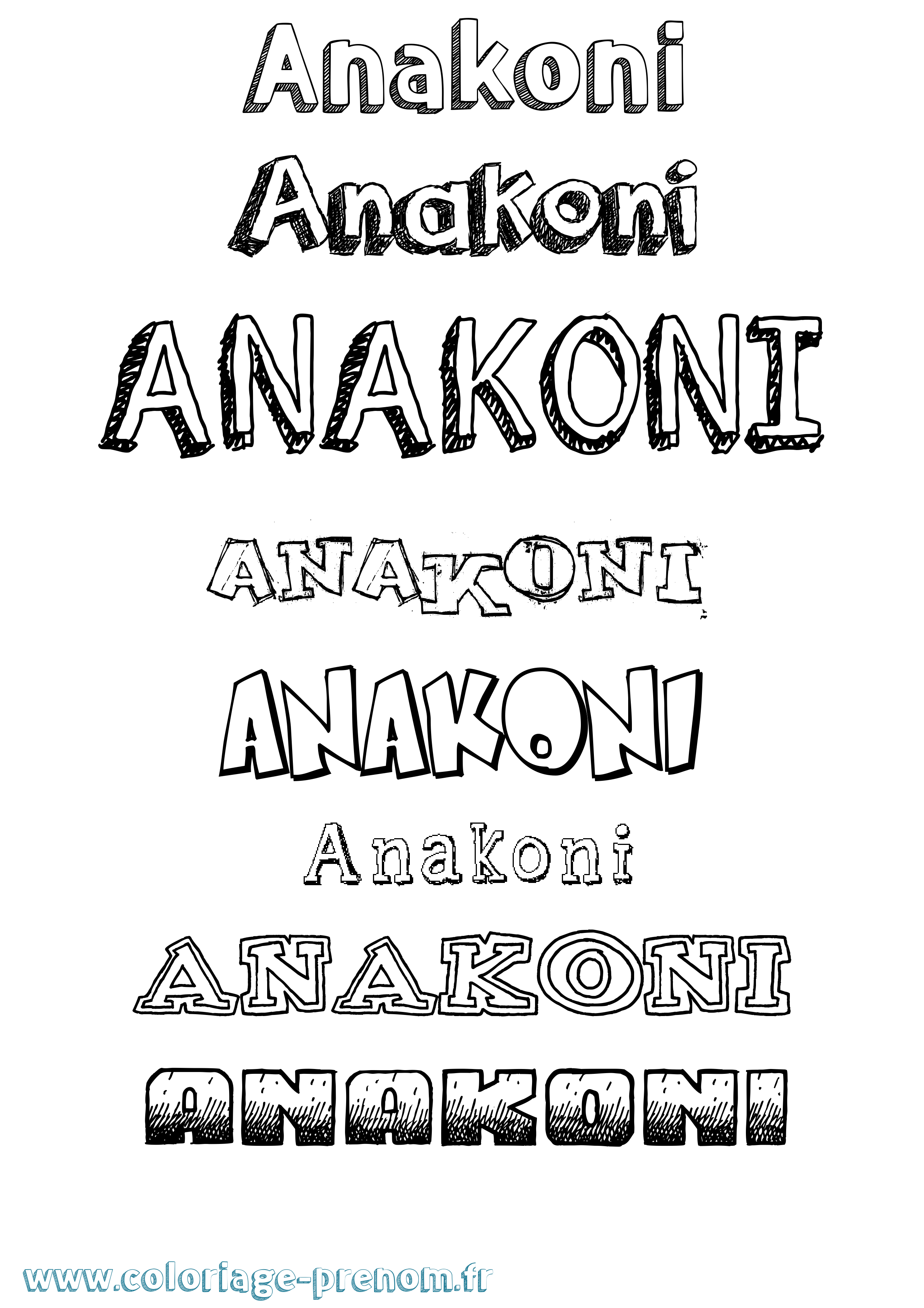 Coloriage prénom Anakoni Dessiné