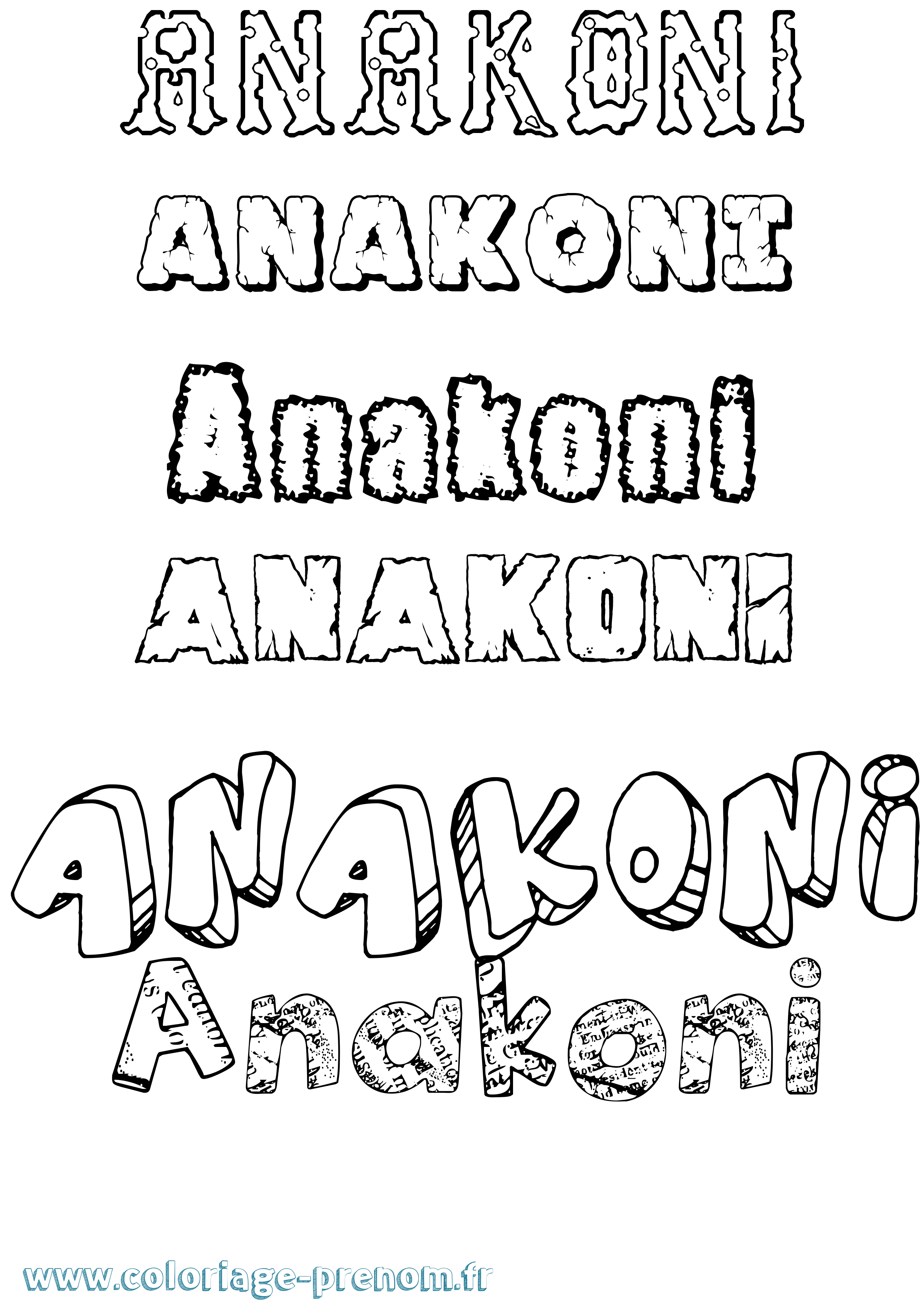Coloriage prénom Anakoni Destructuré