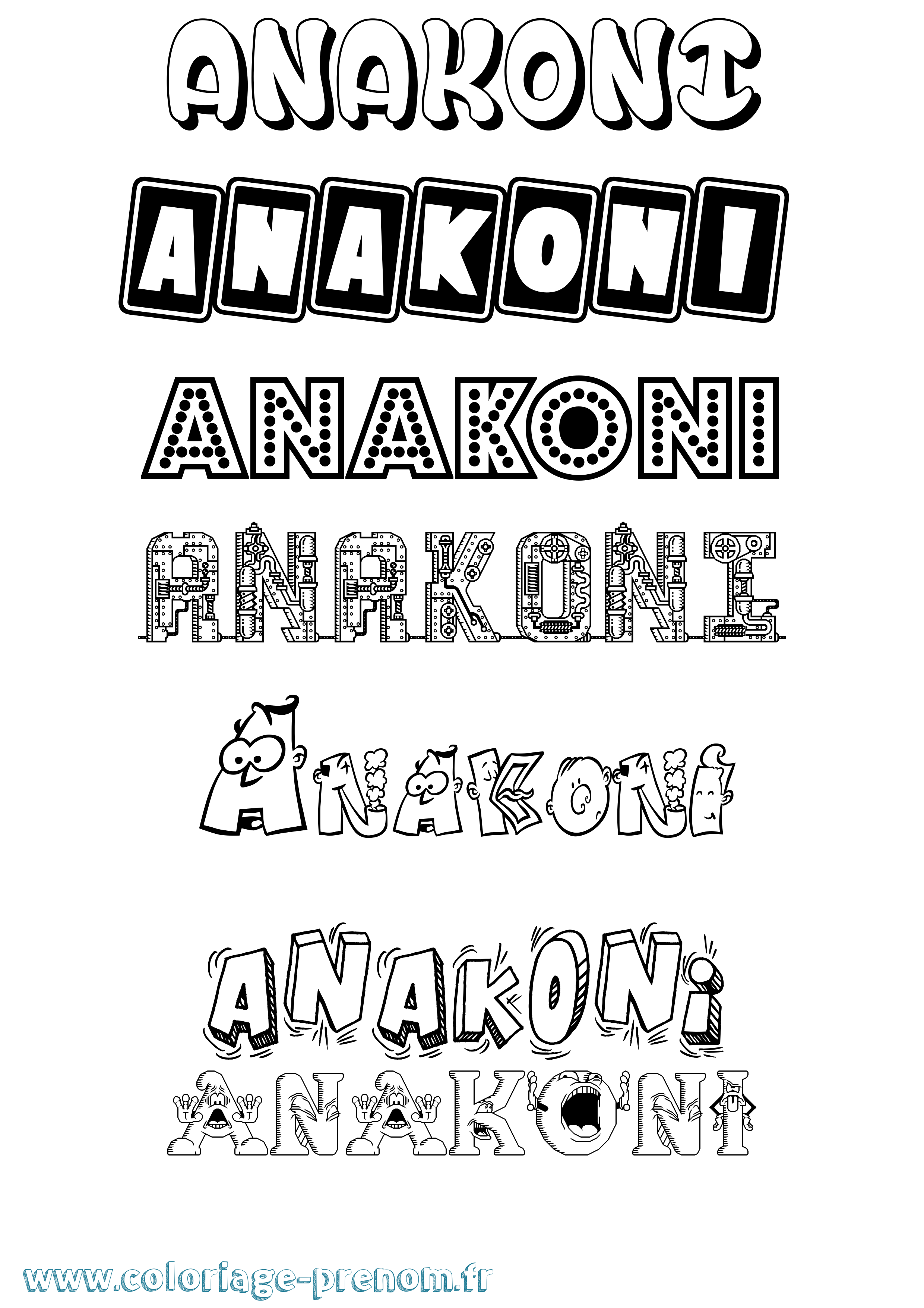 Coloriage prénom Anakoni Fun