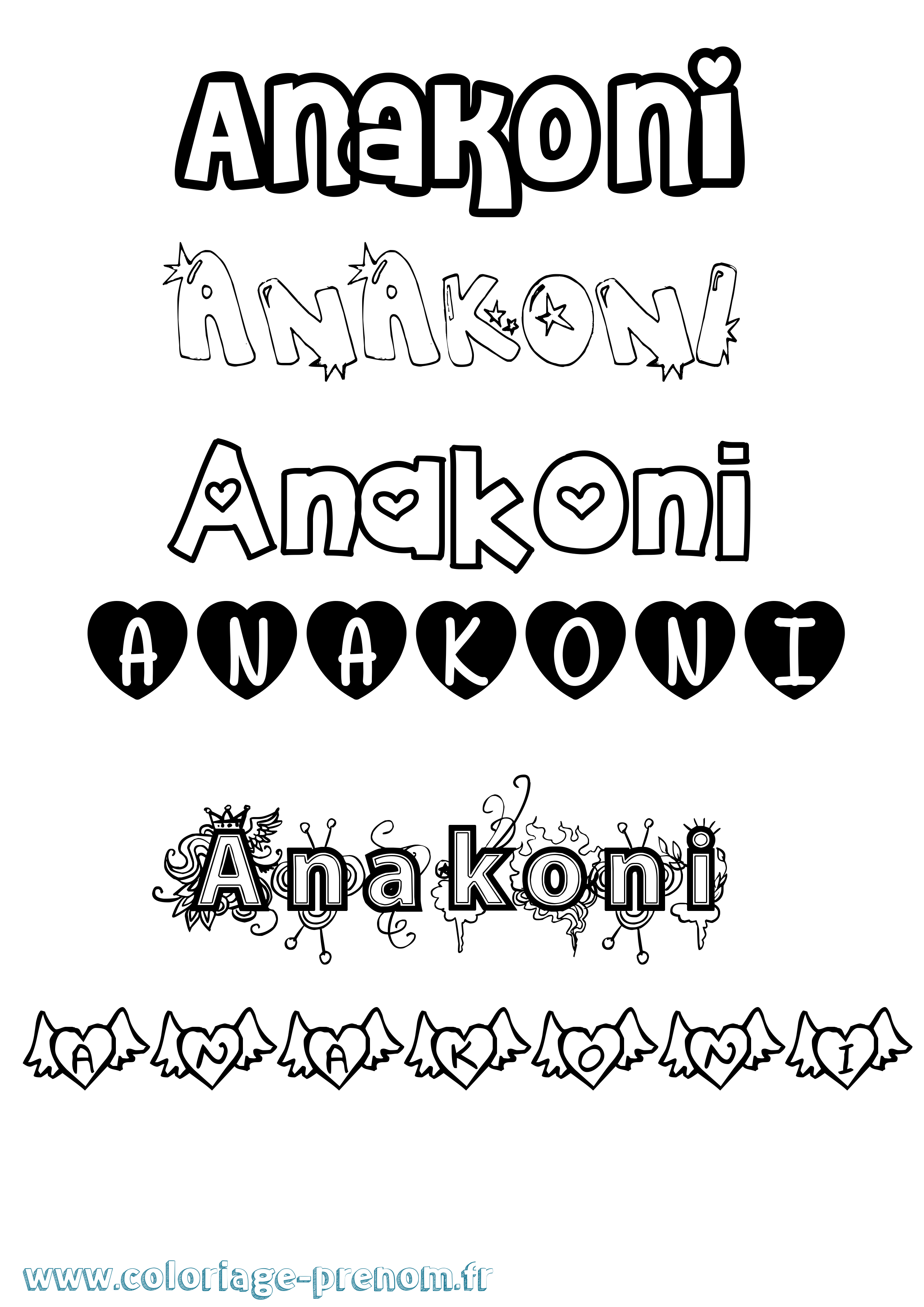 Coloriage prénom Anakoni Girly